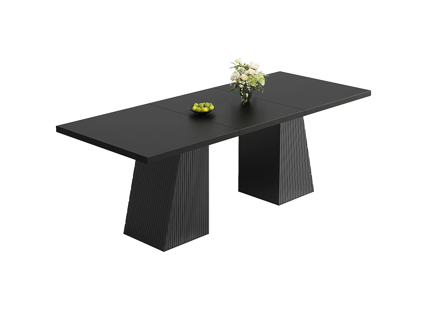 Table à Manger Extensible 120-160cm - Table Repas Rectangulaire avec Pieds Trapézoïdaux & Rillen - Noir