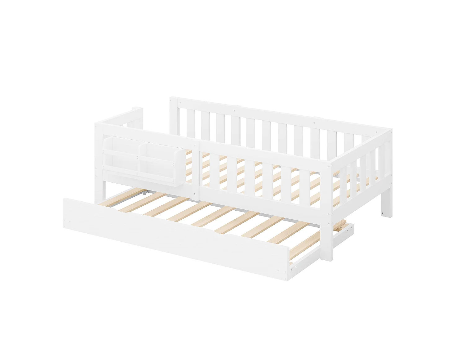 Lit pour enfant 90x200 cm – Avec lit gigogne – Avec barrière de sécurité – Blanc (matelas non inclus)