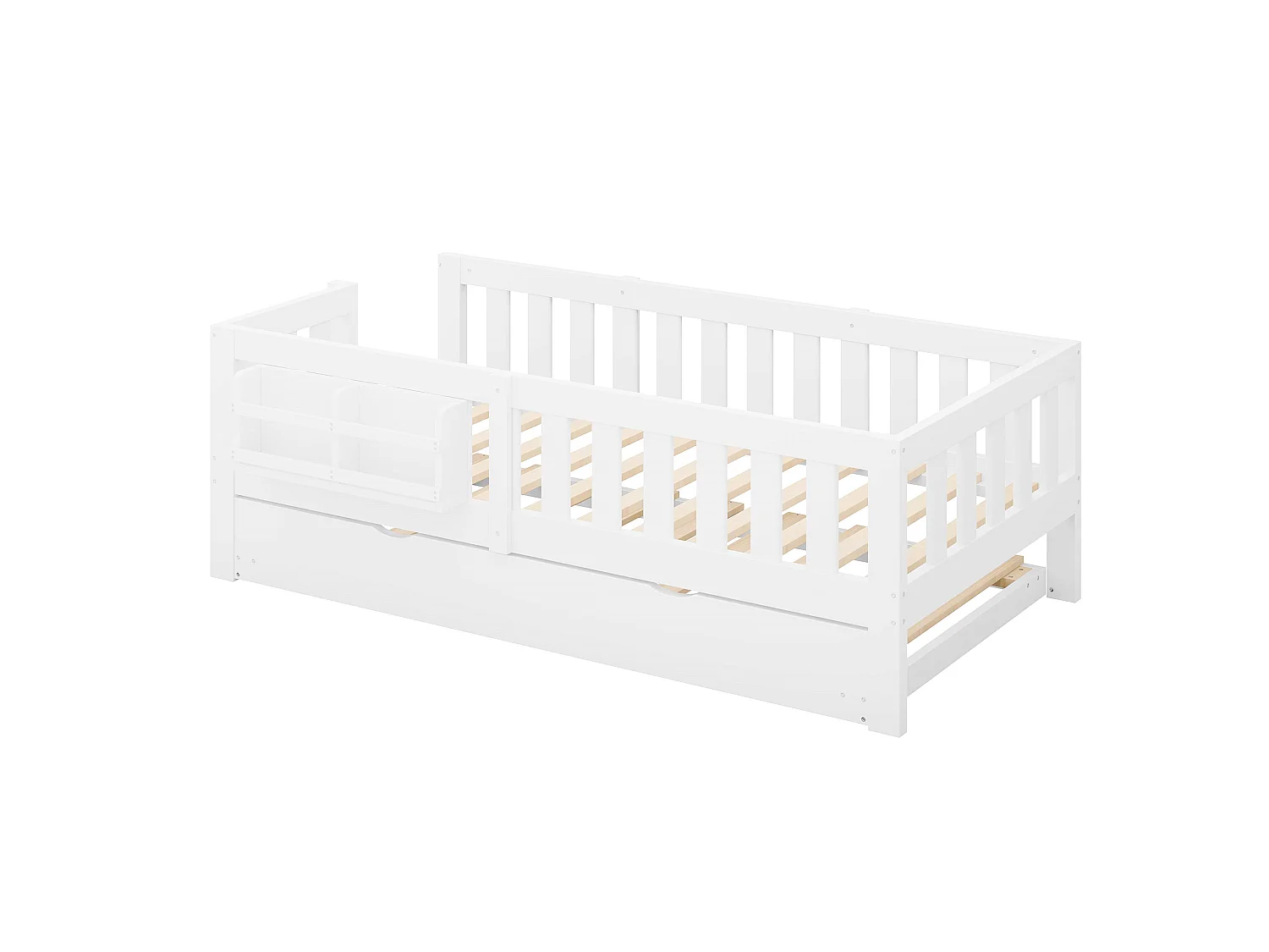 Lit pour enfant 90x200 cm – Avec lit gigogne – Avec barrière de sécurité – Blanc (matelas non inclus)
