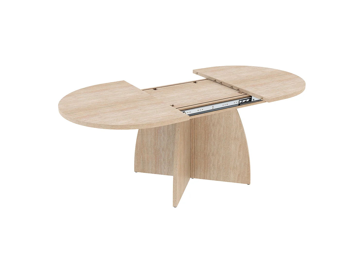 Table à manger extensible 120/180x90 cm -  Pour 6 à 8 personnes - Coins arrondis - Finition effet travertin - MDF - Naturel