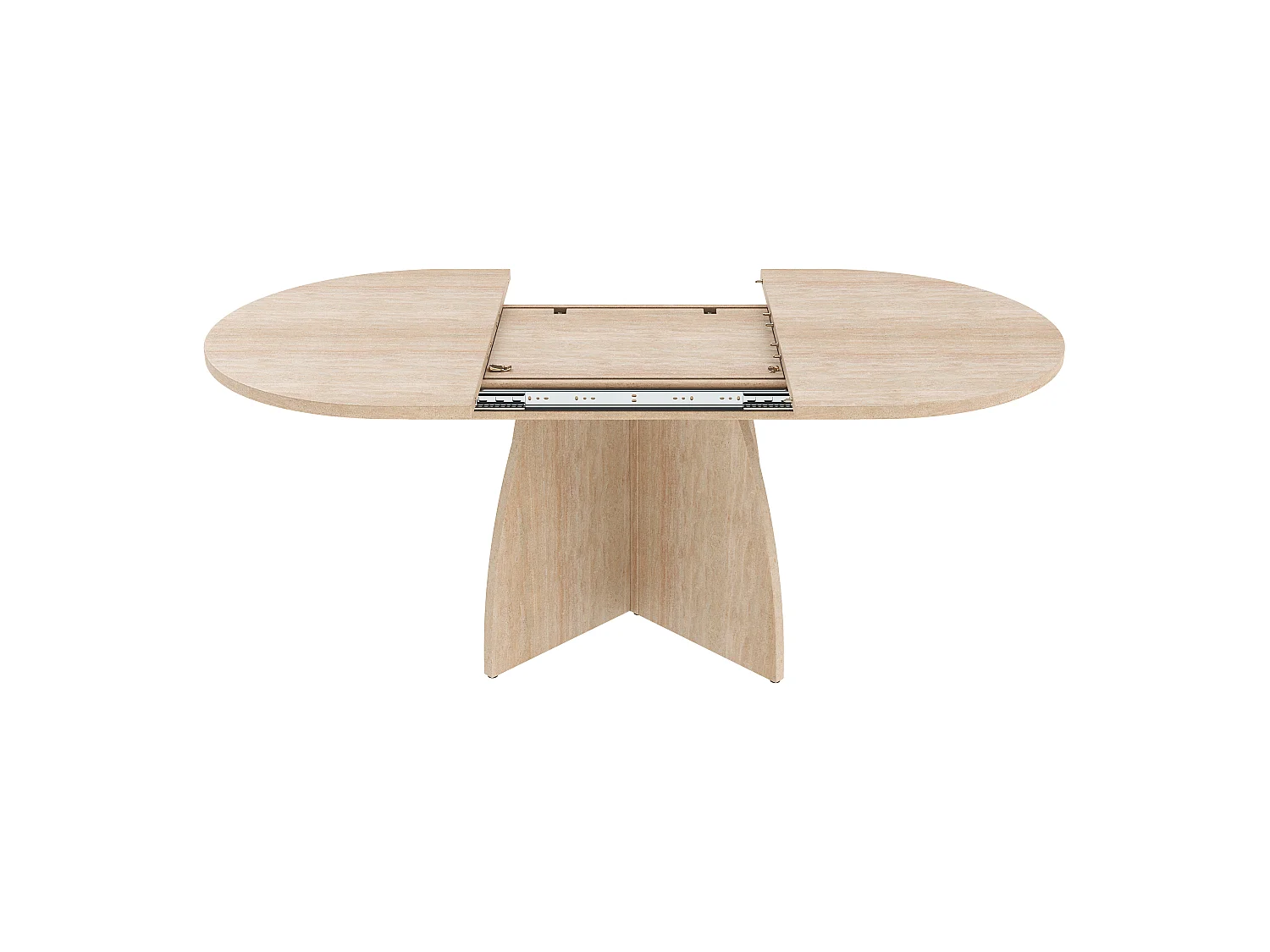 Table à manger extensible 120/180x90 cm -  Pour 6 à 8 personnes - Coins arrondis - Finition effet travertin - MDF - Naturel