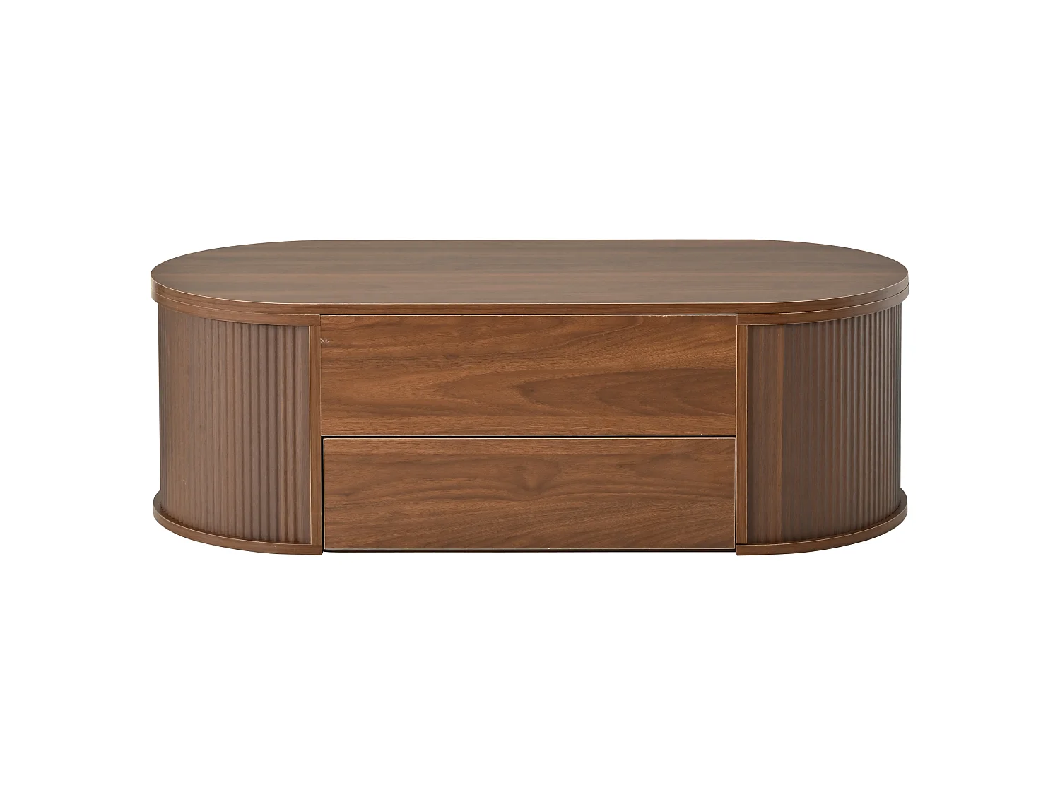 Table basse relevable 100x50x35 cm - 1 tiroir et rangement dissimulé - Finition effet bois - Design ovale - Marron