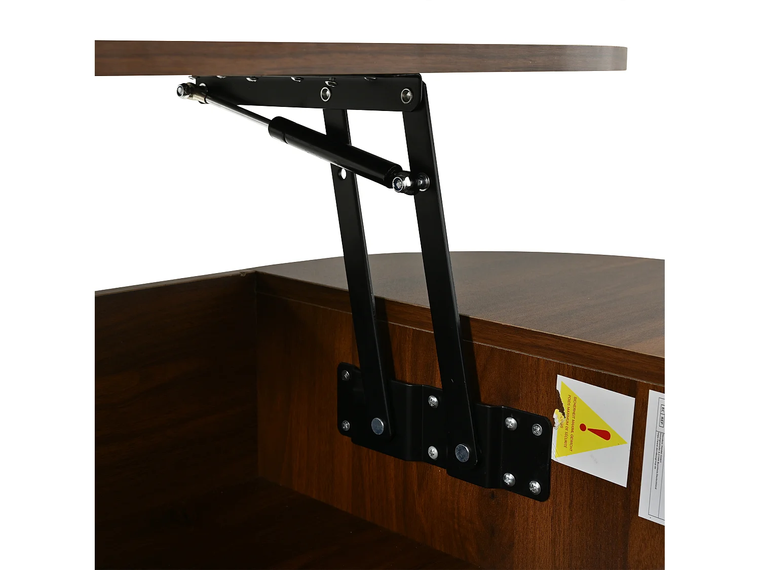 Table basse relevable 100x50x35 cm - 1 tiroir et rangement dissimulé - Finition effet bois - Design ovale - Marron