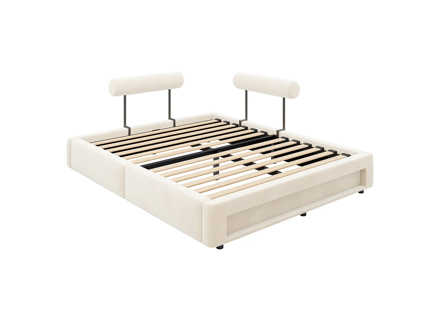 Lit rembourré 160 x 200 cm – Dossier réglable sur 4 niveaux – Avec éclairage LED – Beige (matelas non inclus)