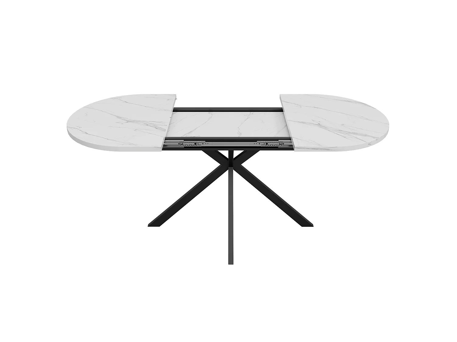 Table à manger extensible 160/120 x 80 cm - Capacité 4 à 6 personnes - Plateau rond/ovale - Pieds en métal - MDF - Blanc