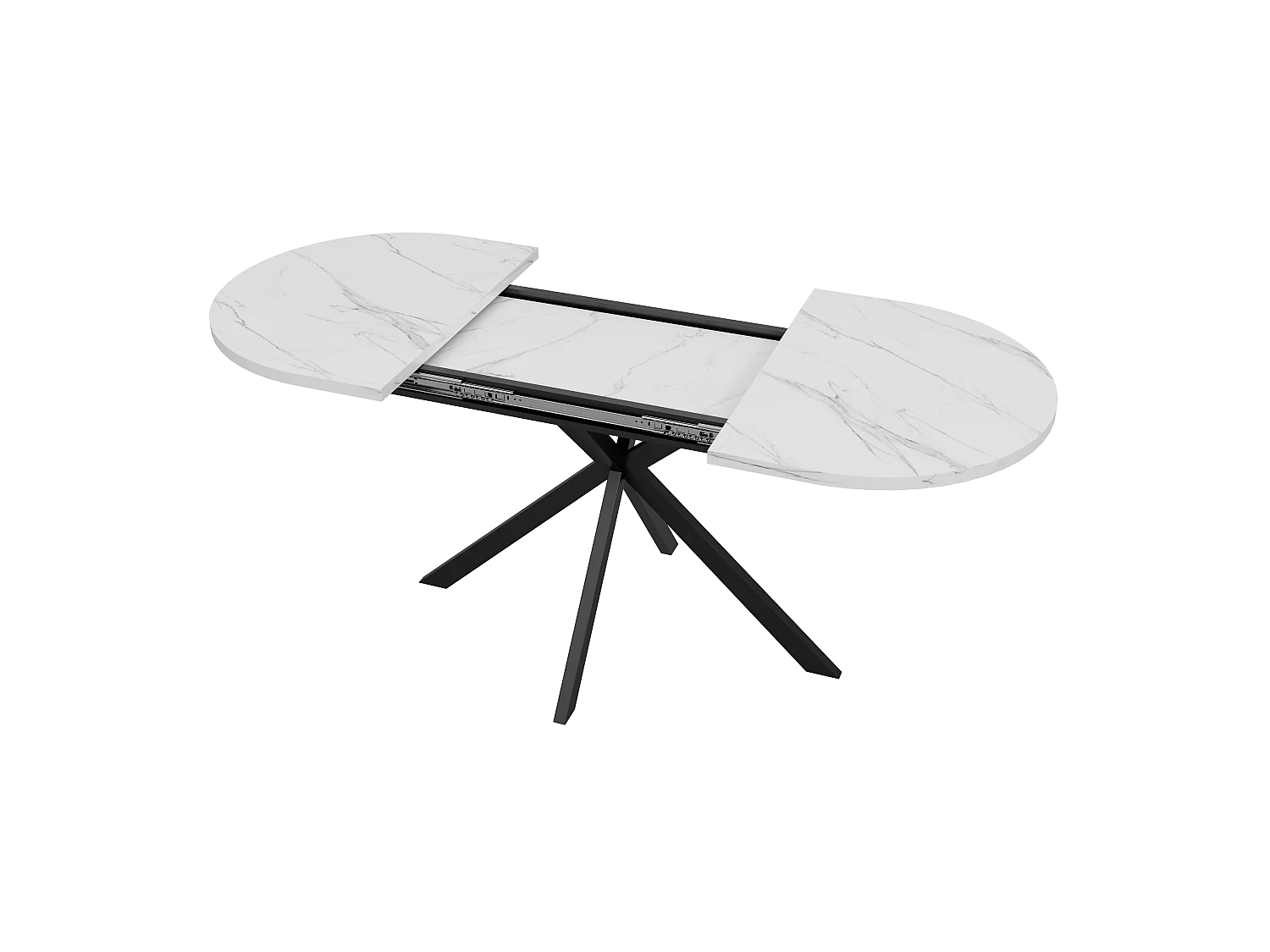 Table à manger extensible 160/120 x 80 cm - Capacité 4 à 6 personnes - Plateau rond/ovale - Pieds en métal - MDF - Blanc