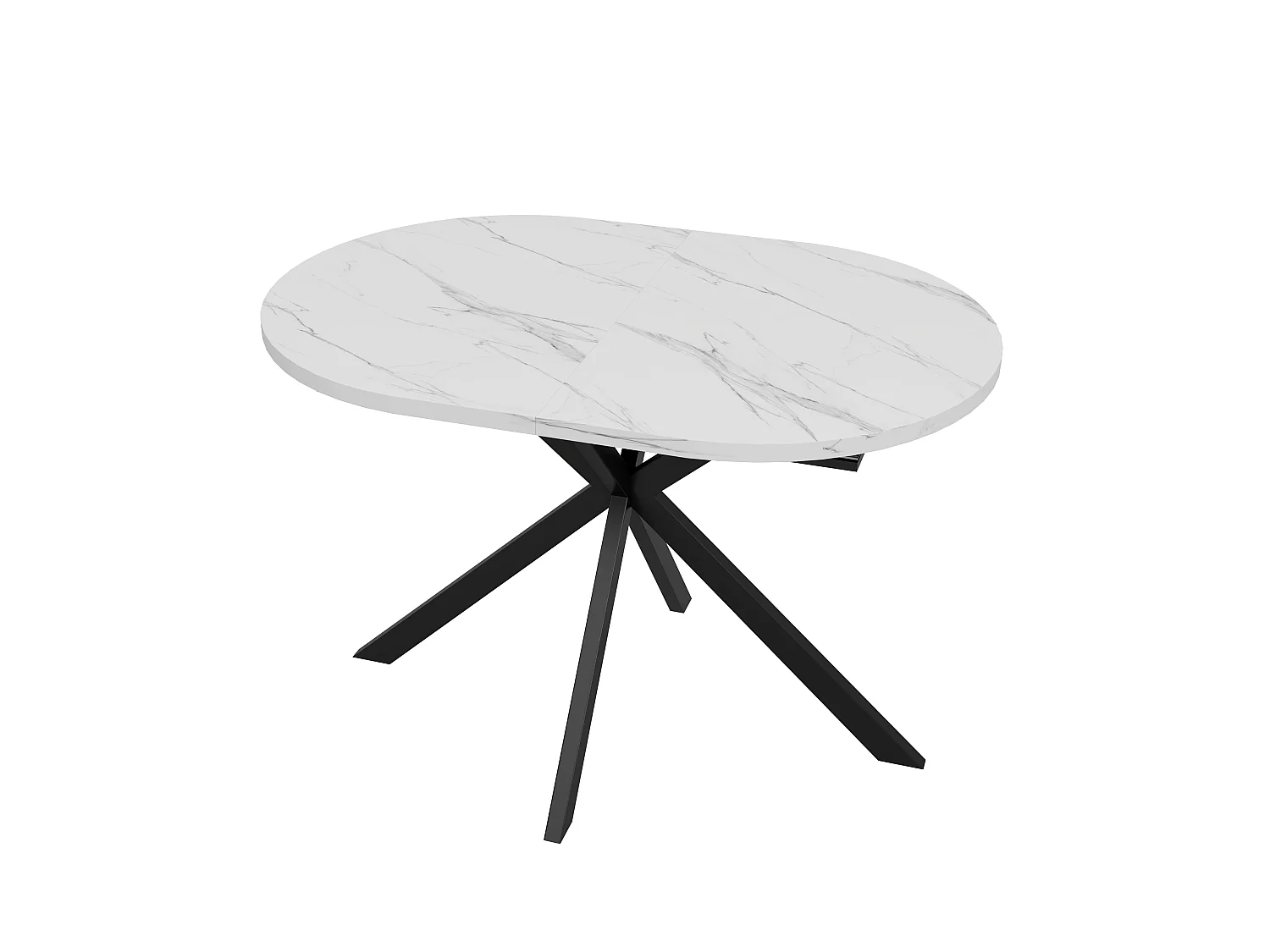 Table à manger extensible 160/120 x 80 cm - Capacité 4 à 6 personnes - Plateau rond/ovale - Pieds en métal - MDF - Blanc