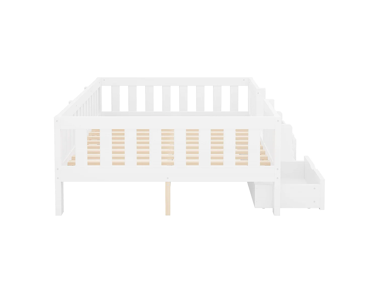Lit enfant 140x200 cm – Avec barrières de sécurité – Avec 2 tiroirs – Avec marches d'accès – Blanc (matelas non inclus)