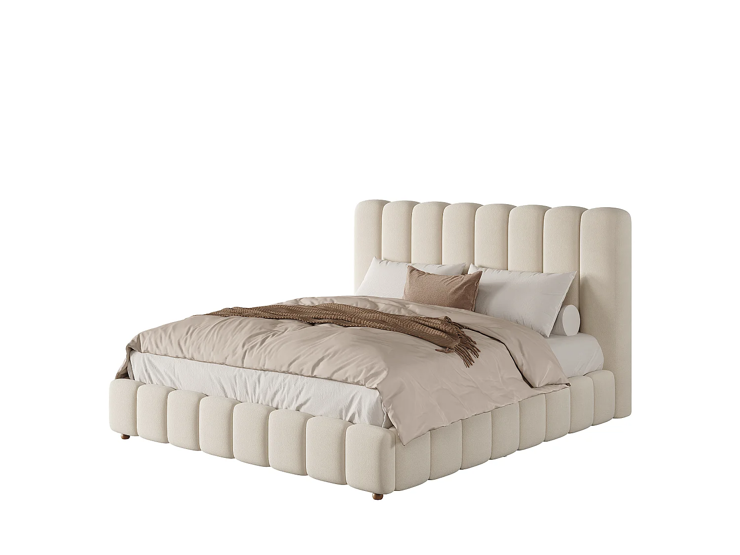 Bed met gewatteerd hoofdbord 200 x 200 cm - Gewatteerd hoofdbord en lattenbodem - Massief houten poten - Fluweel - Beige (zonder matras)