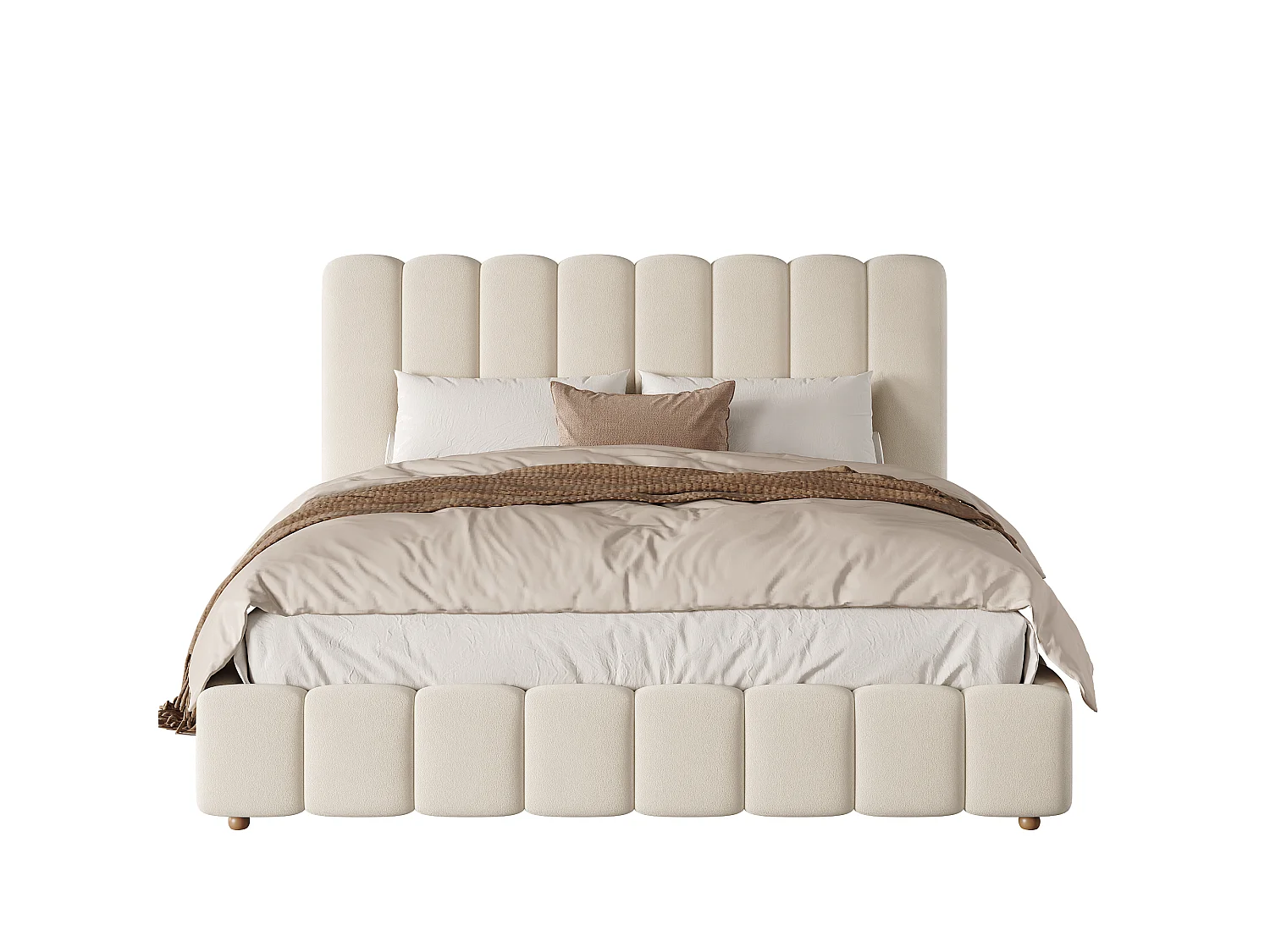 Bed met gewatteerd hoofdbord 200 x 200 cm - Gewatteerd hoofdbord en lattenbodem - Massief houten poten - Fluweel - Beige (zonder matras)