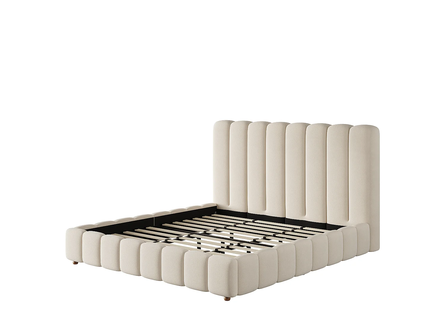 Bed met gewatteerd hoofdbord 200 x 200 cm - Gewatteerd hoofdbord en lattenbodem - Massief houten poten - Fluweel - Beige (zonder matras)