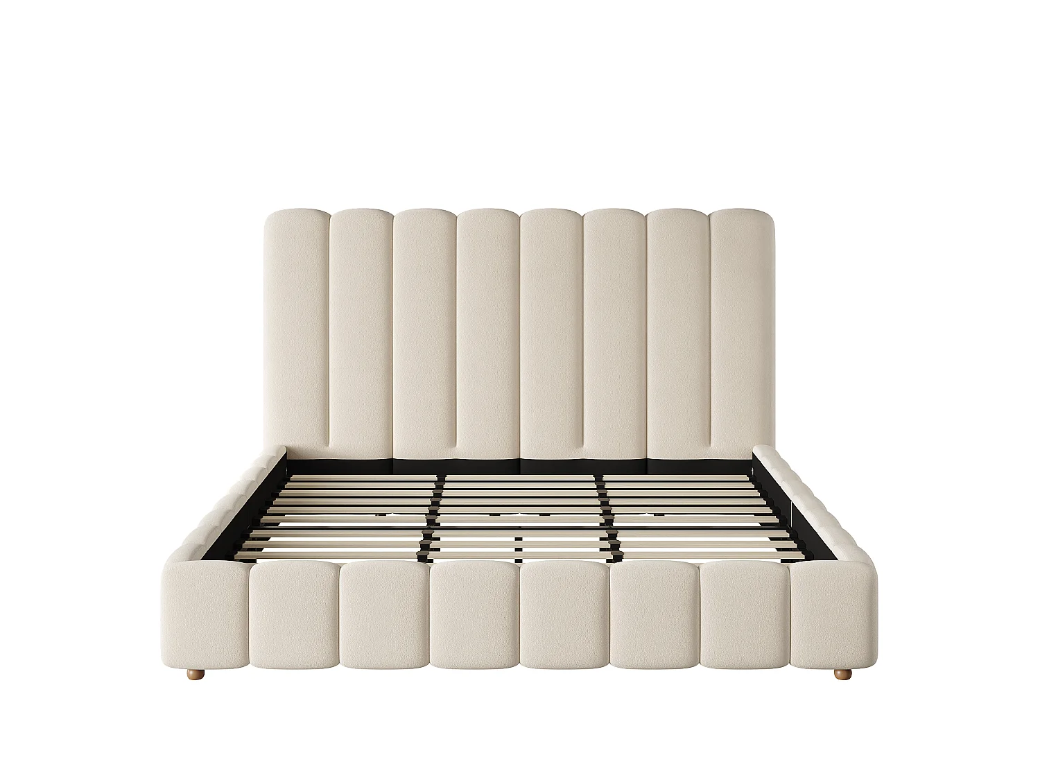 Bed met gewatteerd hoofdbord 200 x 200 cm - Gewatteerd hoofdbord en lattenbodem - Massief houten poten - Fluweel - Beige (zonder matras)