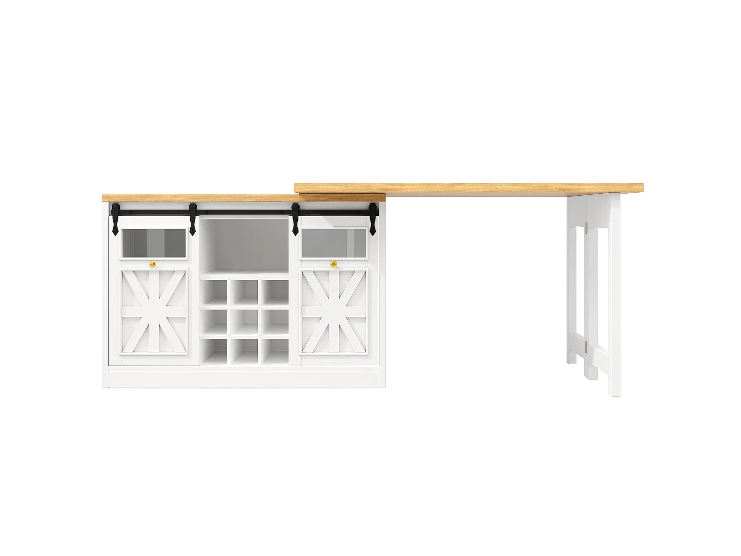 Kücheninsel 120-197cm - Küchenmöbel mit um 360° schwenkbarem ausziehbarem Tisch und RGB-LED-Beleuchtung - Weiß