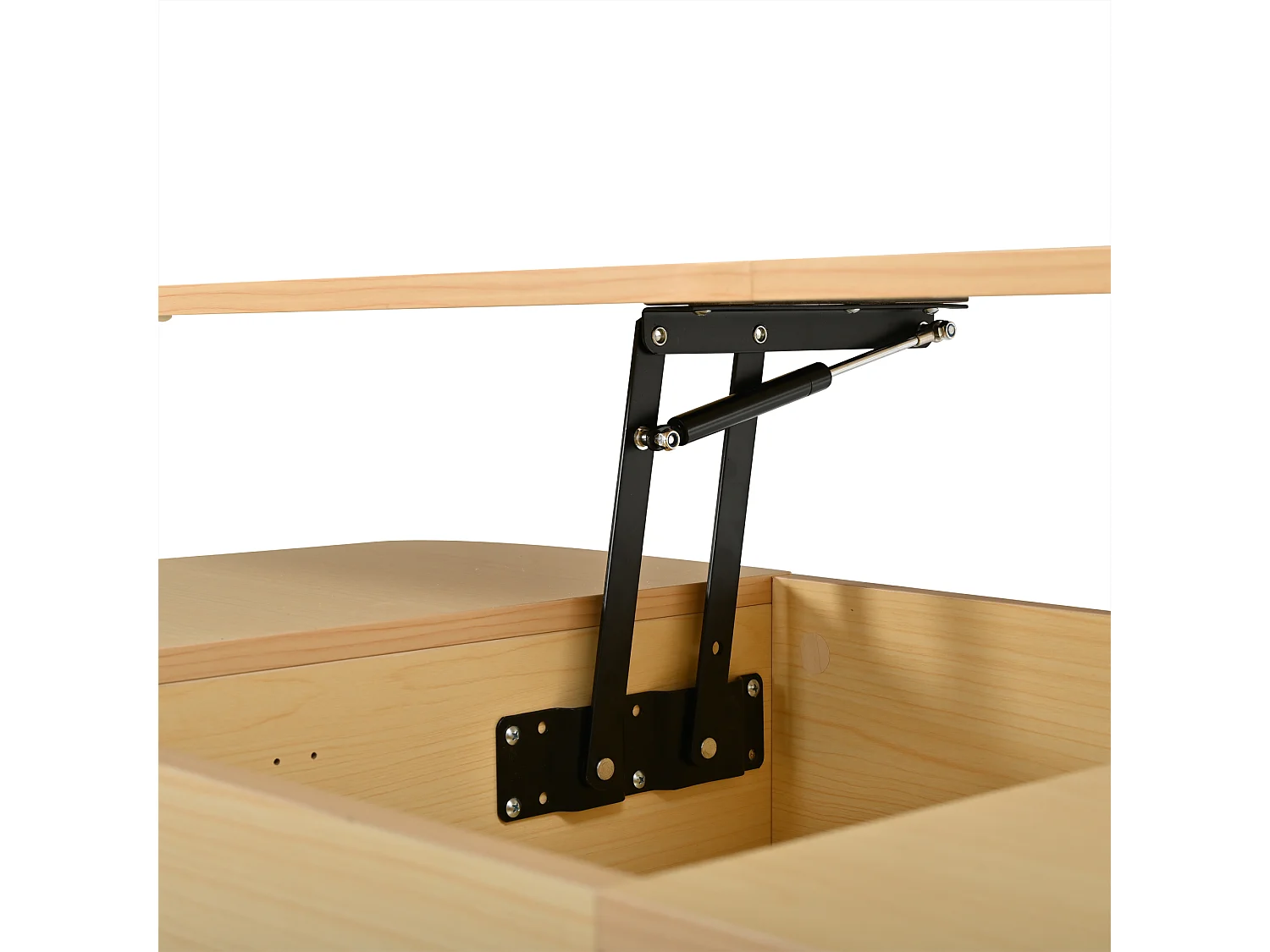 Table basse relevable 101x51x52,5 cm - 2 portes coulissantes à lamelles - Coins arrondis - Finition effet bois - MDF - Naturel