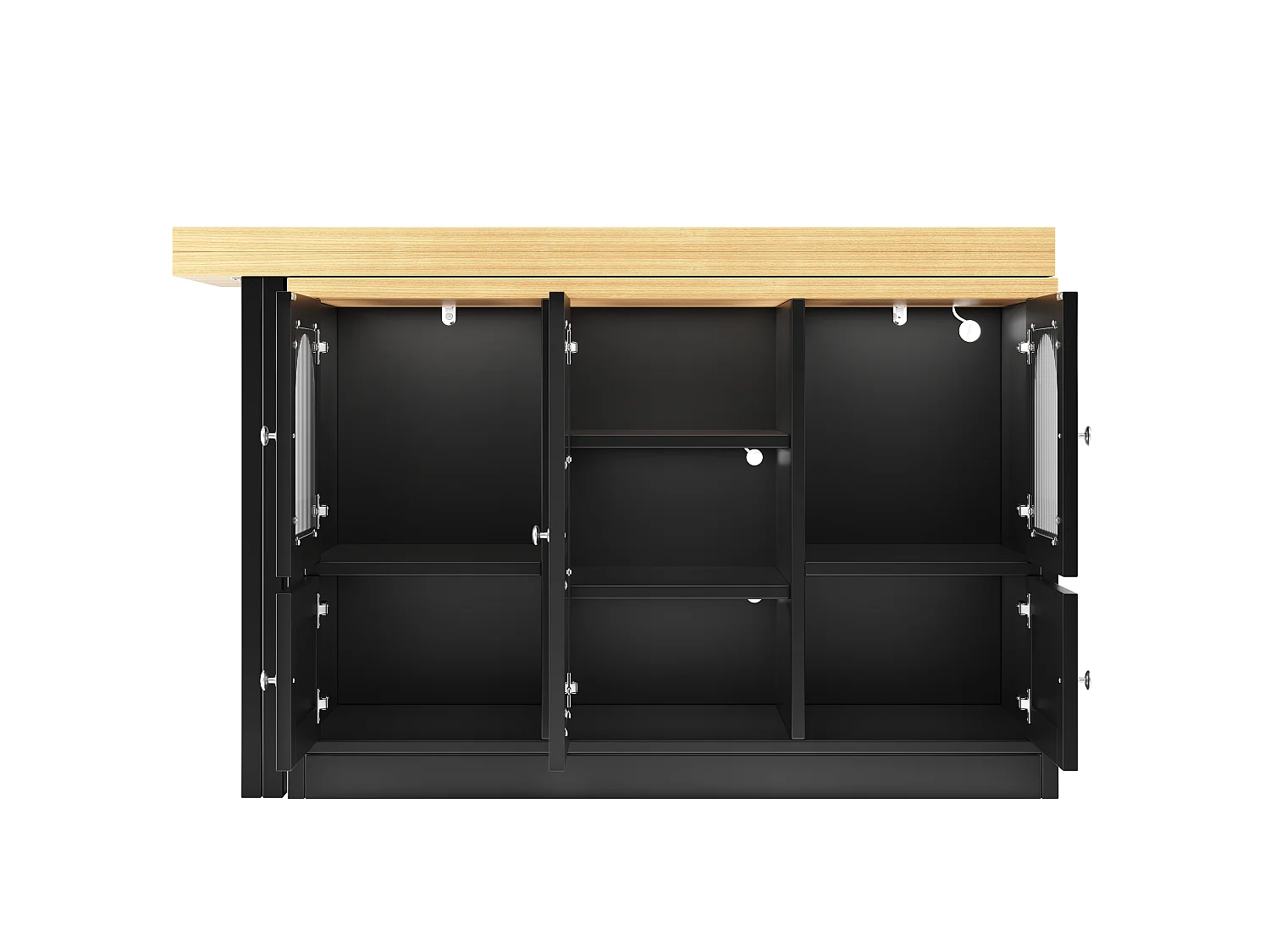 Kücheninsel 120-197cm - Küchenmöbel mit um 360° schwenkbarem ausziehbarem Tisch und RGB-LED-Beleuchtung - Schwarz