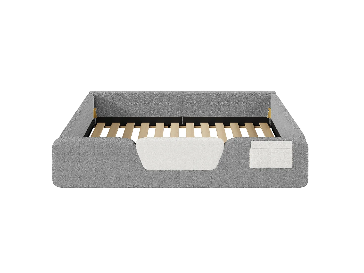 Lit rembourré pour enfant 90 x 190 cm – Avec barrière de sécurité amovible – Poche de rangement en tissu – Revêtement en velours – Gris (matelas non inclus)