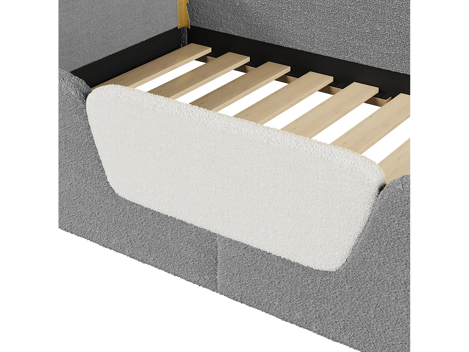 Lit rembourré pour enfant 90 x 190 cm – Avec barrière de sécurité amovible – Poche de rangement en tissu – Revêtement en velours – Gris (matelas non inclus)