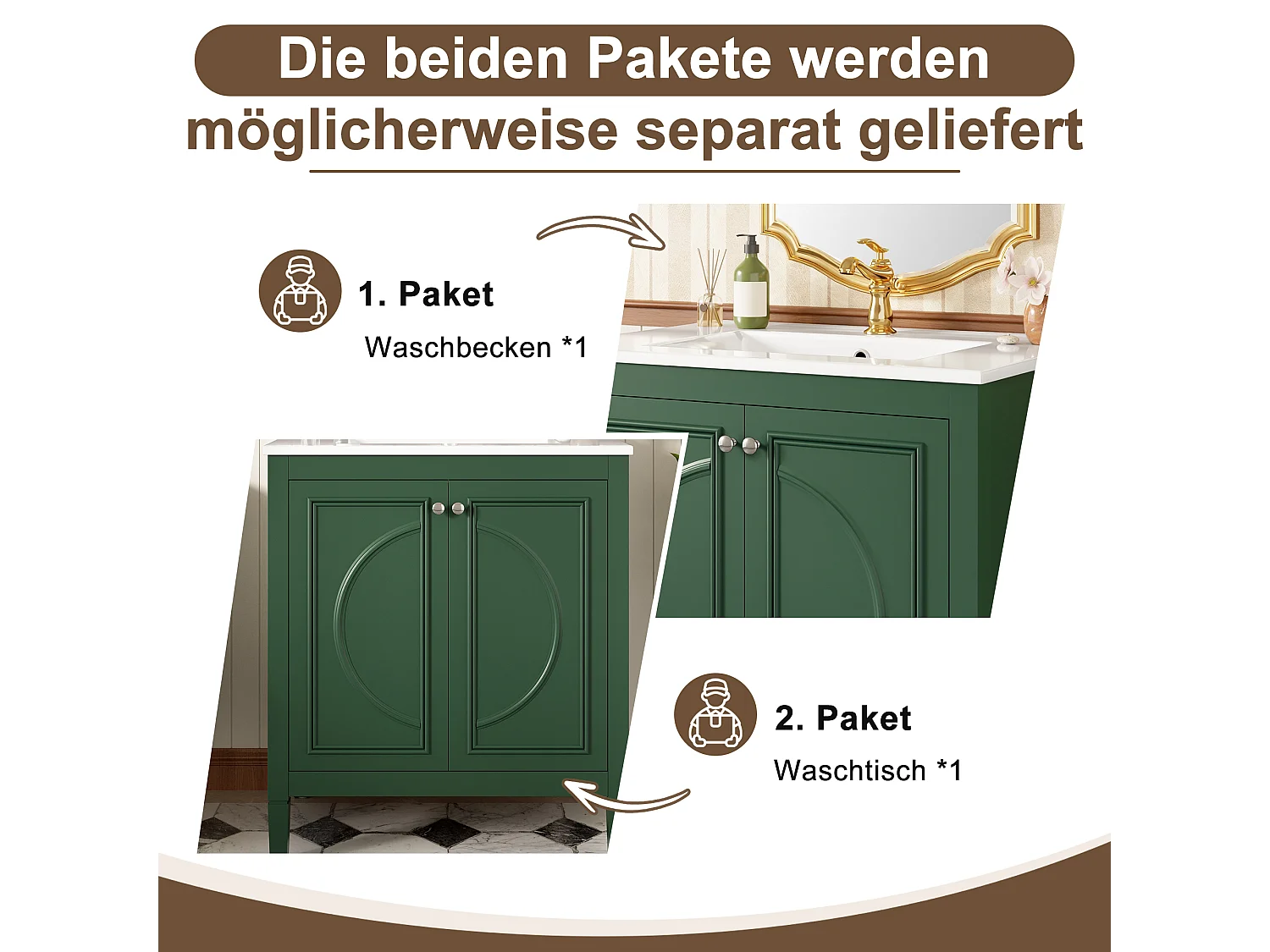 Mobile bagno con lavabo in ceramica 76x46,5x88,5 cm - 1 cassetto e 2 ante - Finitura laccata - Ripiano regolabile - Verde