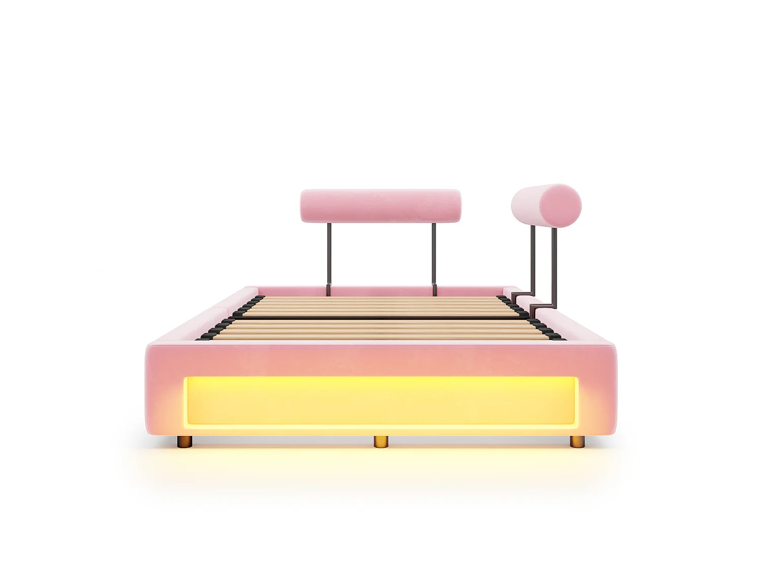 Lit rembourré 140 x 200 cm – Dossier réglable sur 4 niveaux – Avec éclairage LED – rose (matelas non inclus)
