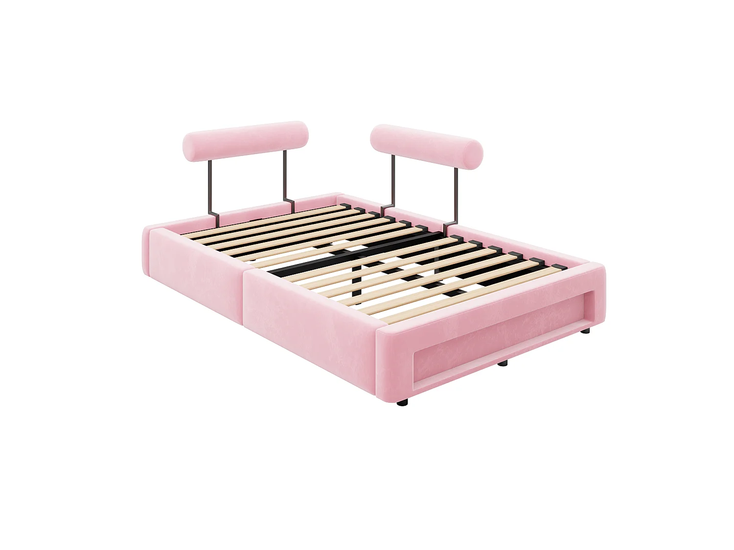 Lit rembourré 140 x 200 cm – Dossier réglable sur 4 niveaux – Avec éclairage LED – rose (matelas non inclus)