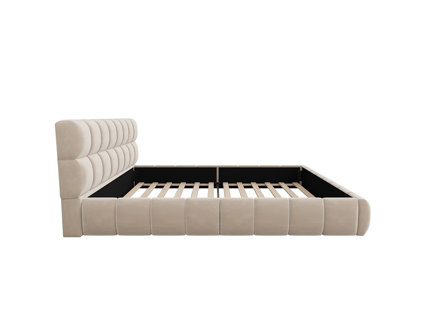 Säng med stoppning 160 x 200 cm – Med mjukt huvudändestöd – Sammet – Beige (Madrass ingår ej)