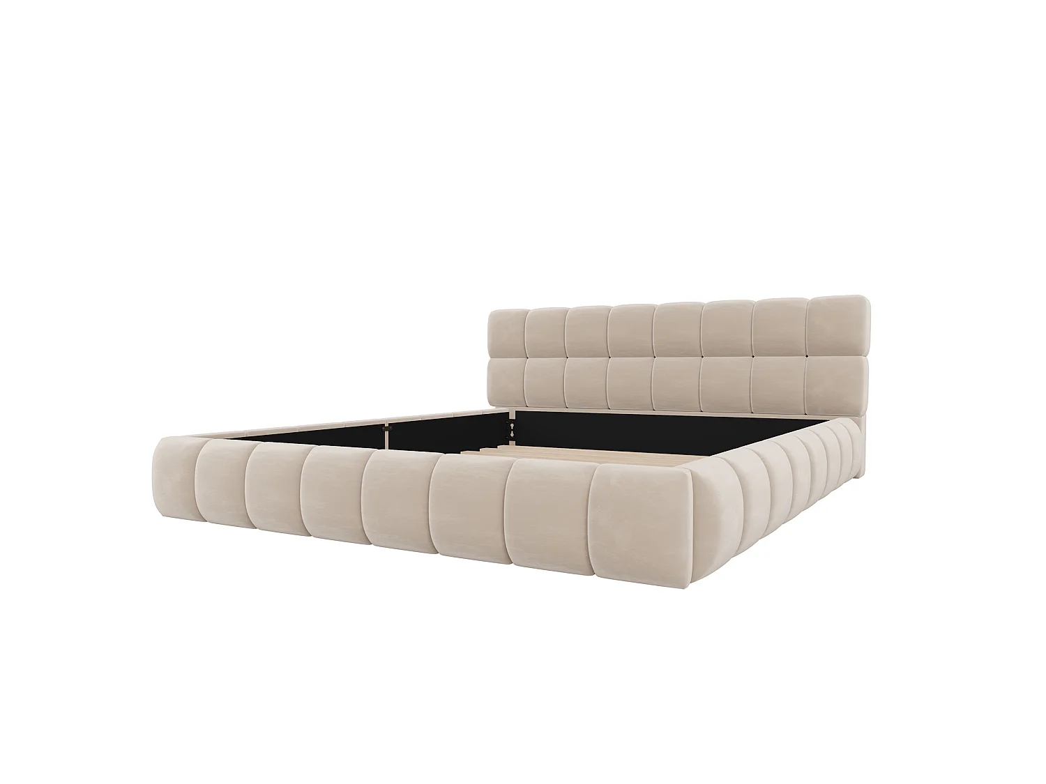 Säng med stoppning 160 x 200 cm – Med mjukt huvudändestöd – Sammet – Beige (Madrass ingår ej)