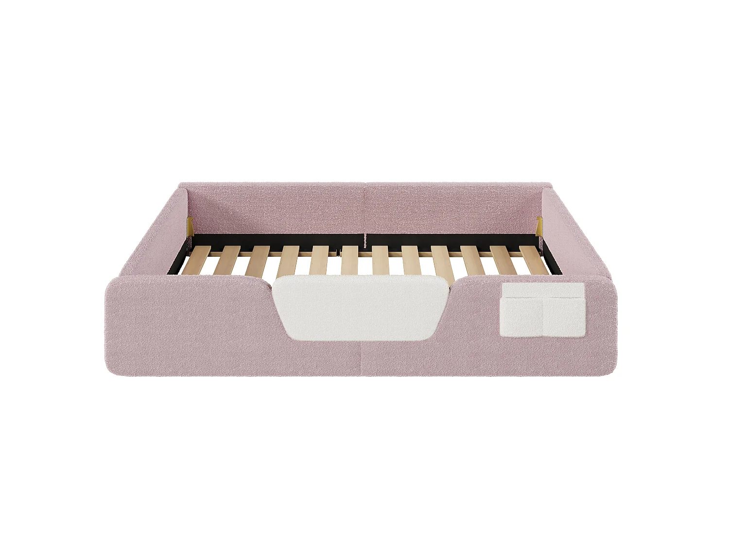 Lit rembourré pour enfant 90 x 190 cm – Avec barrière de sécurité amovible – Poche de rangement en tissu – Revêtement en velours – Rose (matelas non inclus)