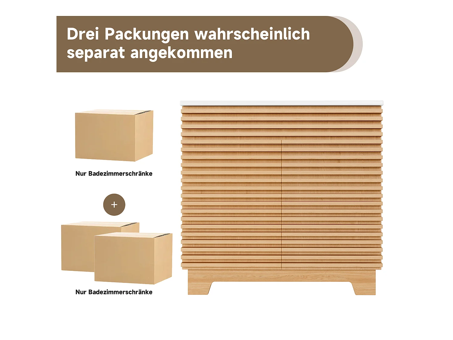 Meuble de salle de bain sur pied - Lavabo intégré - Avec 2 portes et étagères intégrées - Pieds hauts - MDF - Naturel