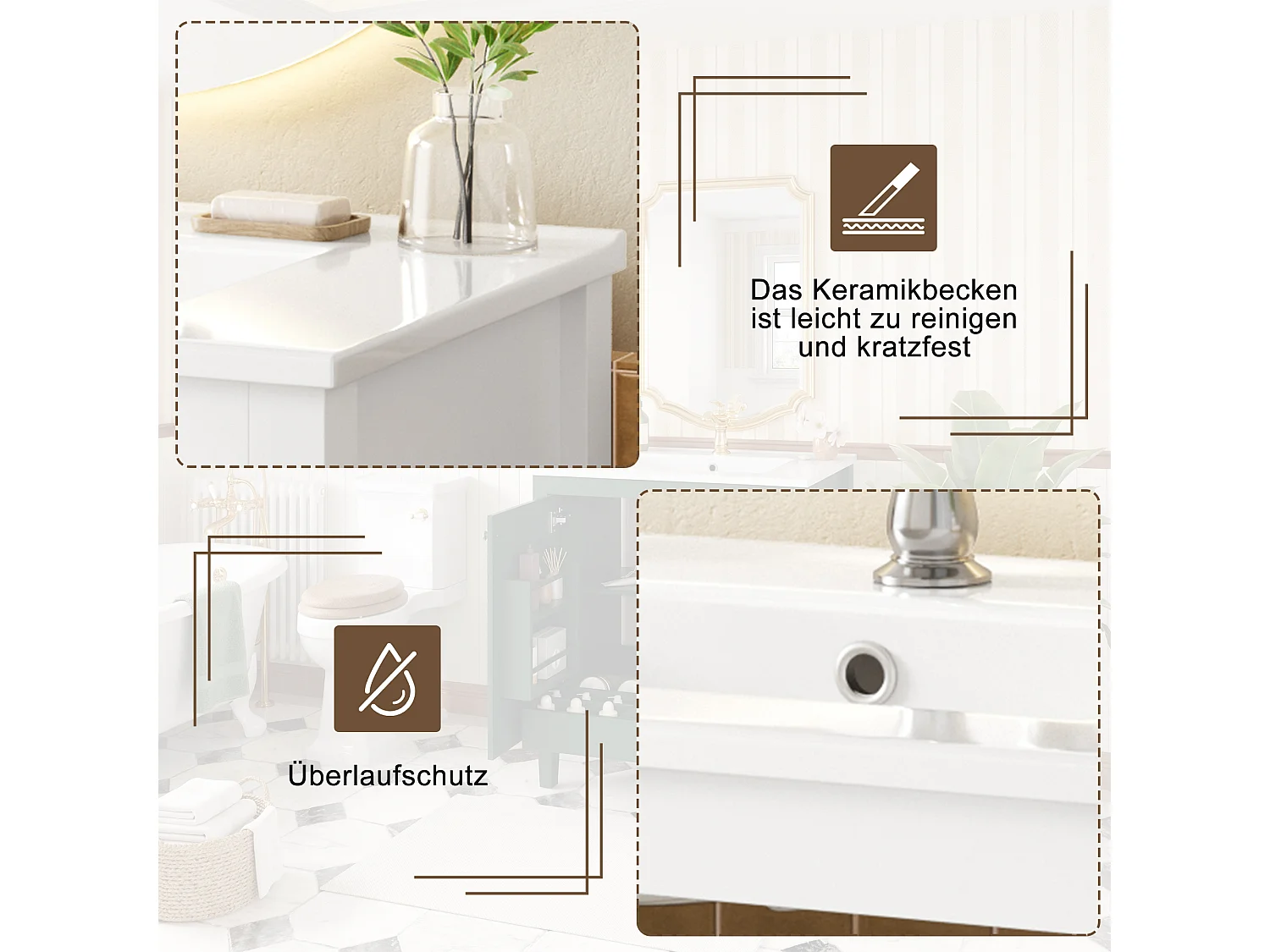 Mobile bagno con lavabo in ceramica 76x46,5x88,5 cm - 1 cassetto e 2 ante - Finitura laccata - Ripiano regolabile - Bianco