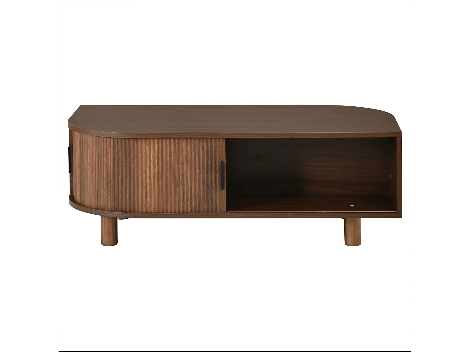 Tavolo basso 100x50x35 cm - 2 porte scorrevoli e spazio contenitivo - Gambe in legno massello - MDF - Marrone