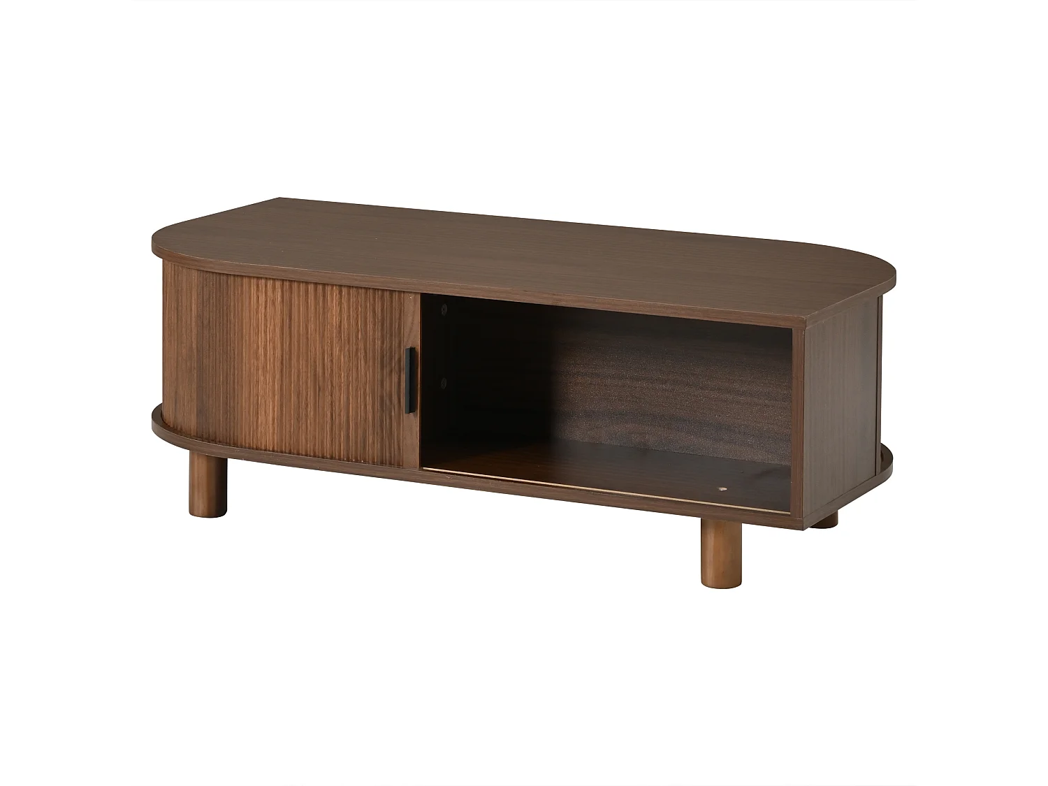 Tavolo basso 100x50x35 cm - 2 porte scorrevoli e spazio contenitivo - Gambe in legno massello - MDF - Marrone