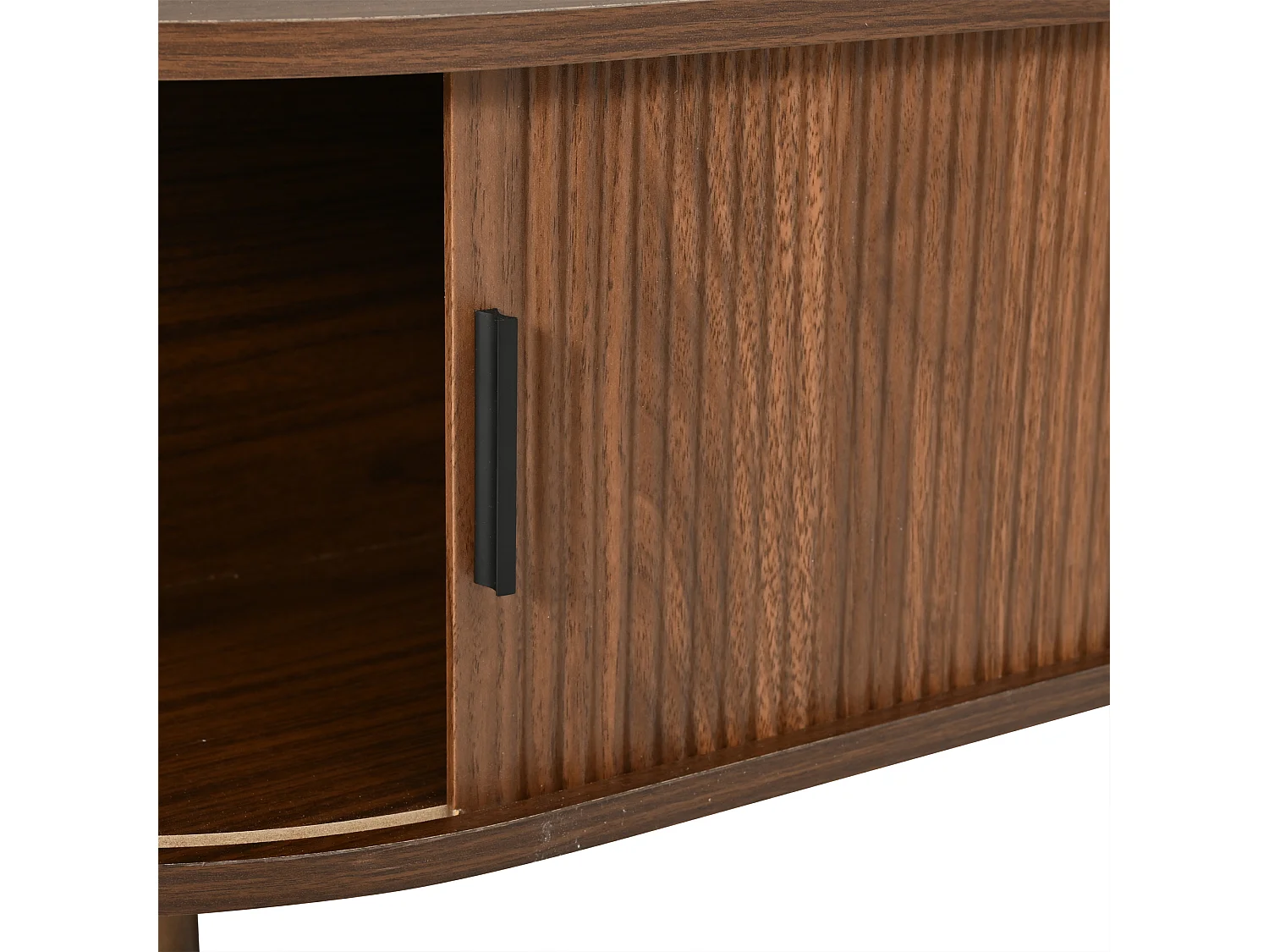 Tavolo basso 100x50x35 cm - 2 porte scorrevoli e spazio contenitivo - Gambe in legno massello - MDF - Marrone