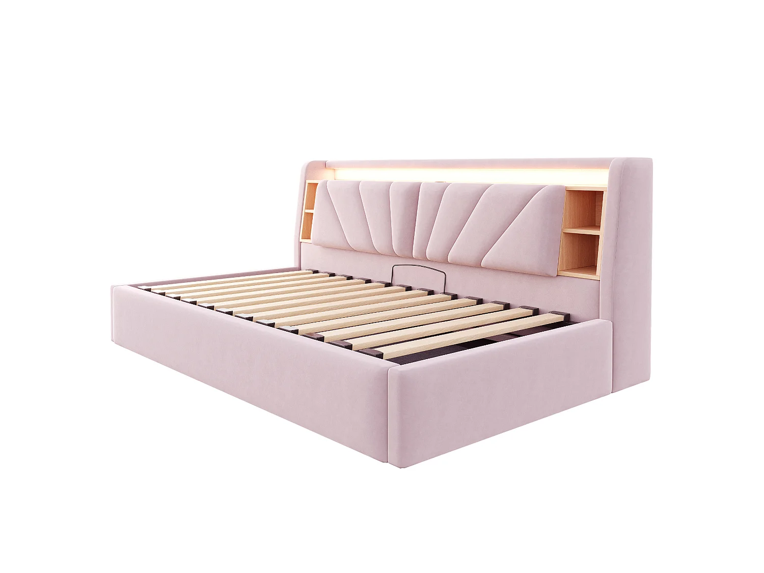 Lit coffre rembourré 90 x 200 cm – avec étagères – avec compartiments de rangement – ​​avec éclairage LED et port USB – Rose (matelas non inclus)