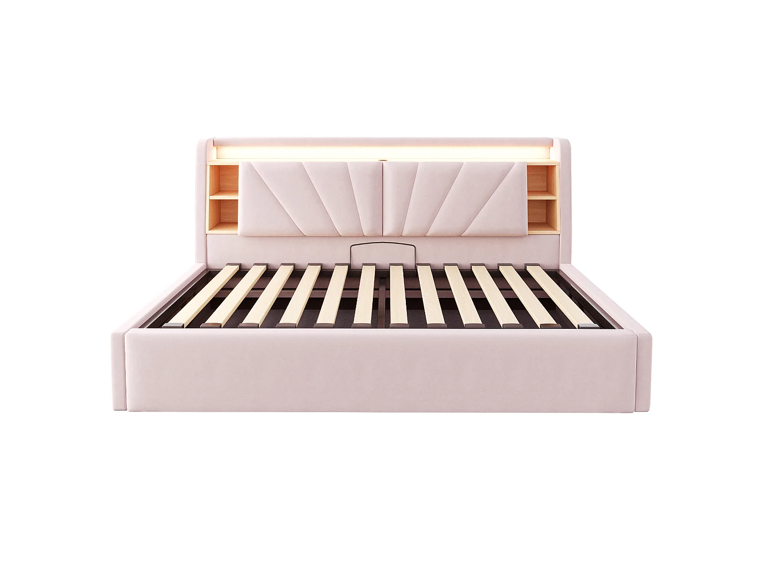 Lit coffre rembourré 90 x 200 cm – avec étagères – avec compartiments de rangement – ​​avec éclairage LED et port USB – Rose (matelas non inclus)