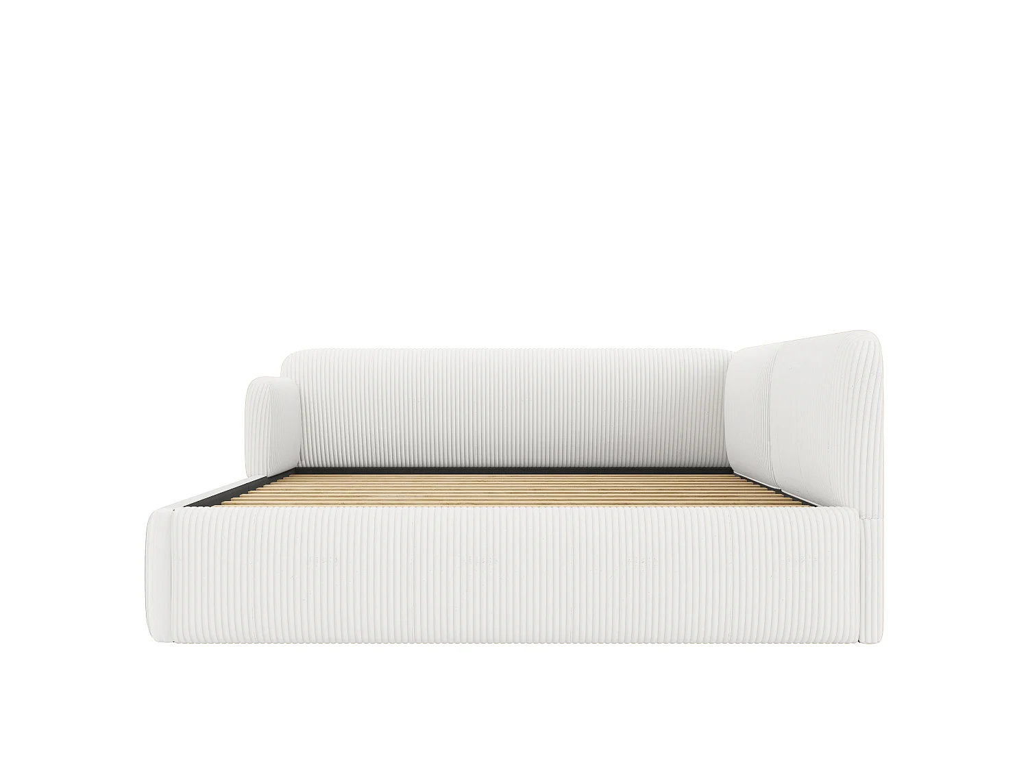 Cama arcón acolchada 140x200 cm - Con almacenamiento y barrera de seguridad lateral - Terciopelo acanalado - MDF - Blanco (sin colchón)