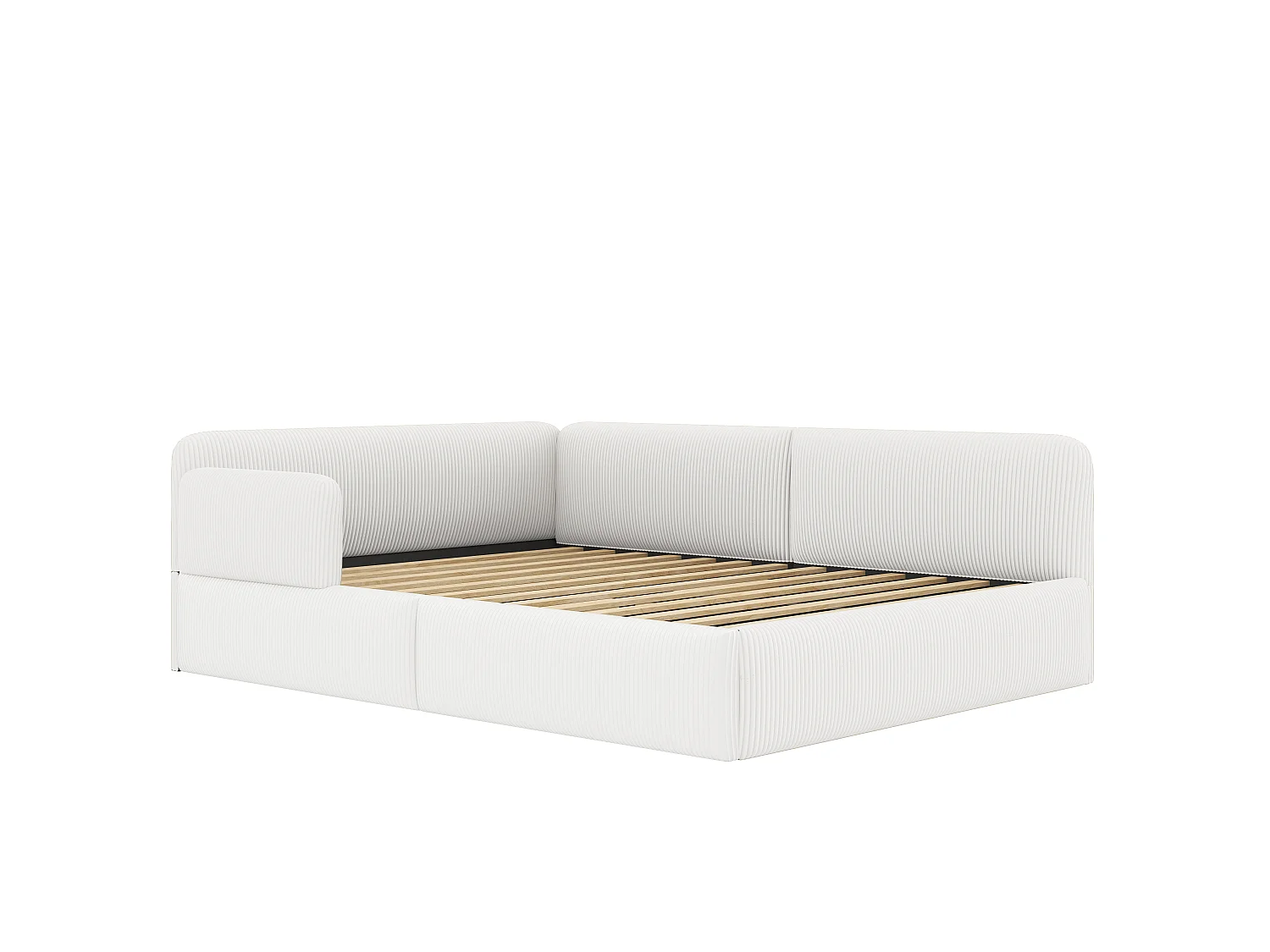 Cama arcón acolchada 140x200 cm - Con almacenamiento y barrera de seguridad lateral - Terciopelo acanalado - MDF - Blanco (sin colchón)