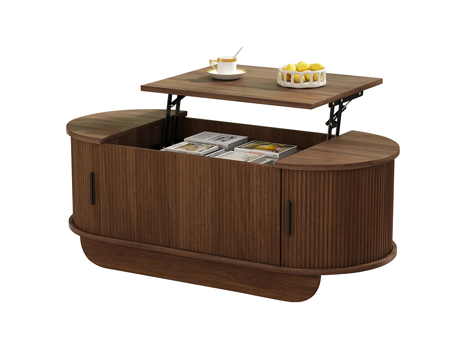 Tavolo basso sollevabile 110x50x42 cm - Altezza sollevabile fino a 55,5 cm - 2 porte scorrevoli a doghe - Marrone