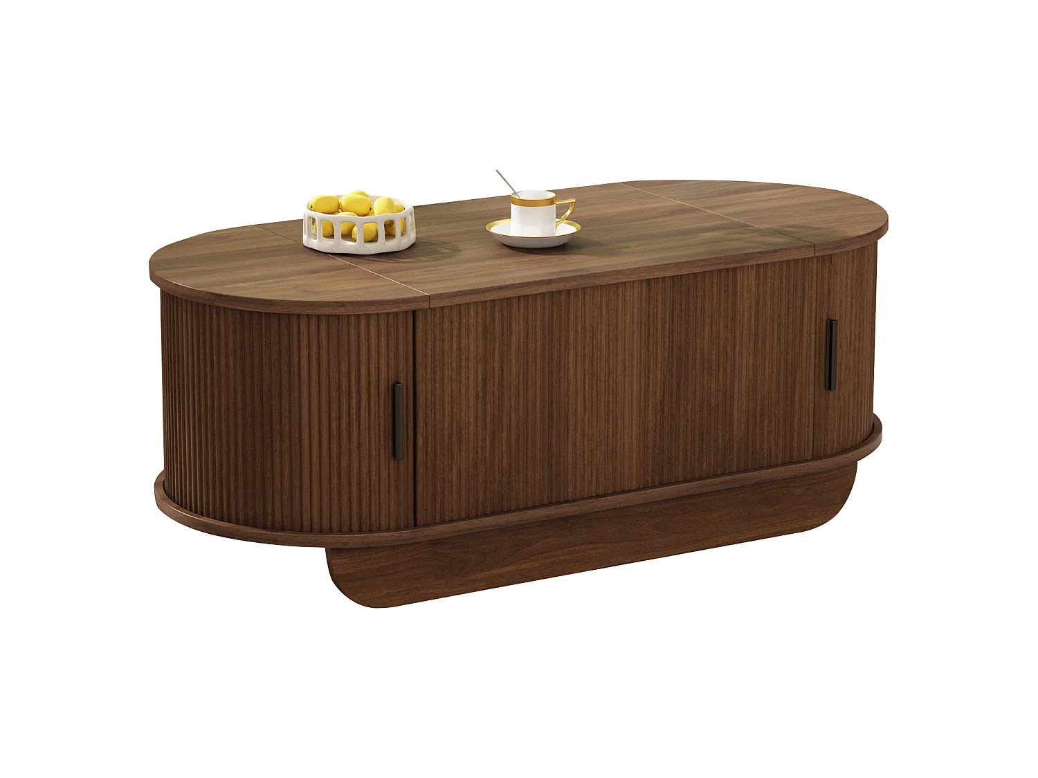 Tavolo basso sollevabile 110x50x42 cm - Altezza sollevabile fino a 55,5 cm - 2 porte scorrevoli a doghe - Marrone