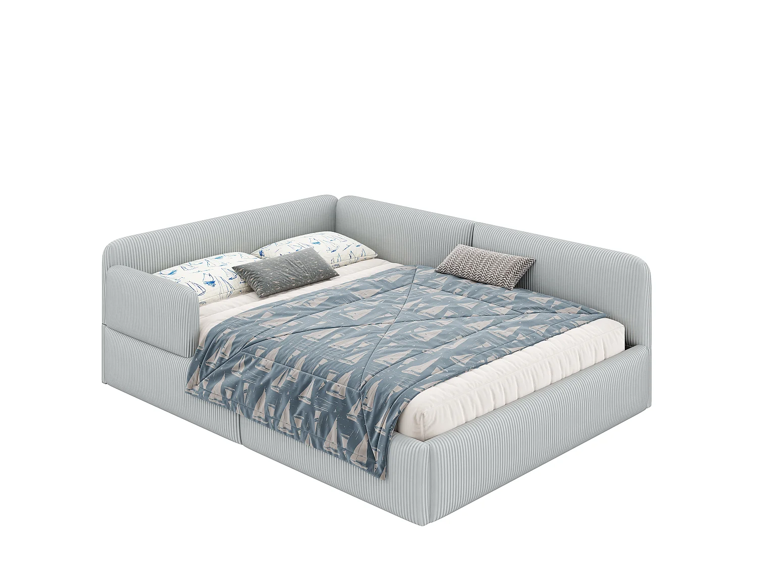 Cama arcón acolchada 140x200 cm - Con almacenamiento y barrera de seguridad lateral - Terciopelo acanalado - MDF - Gris (sin colchón)