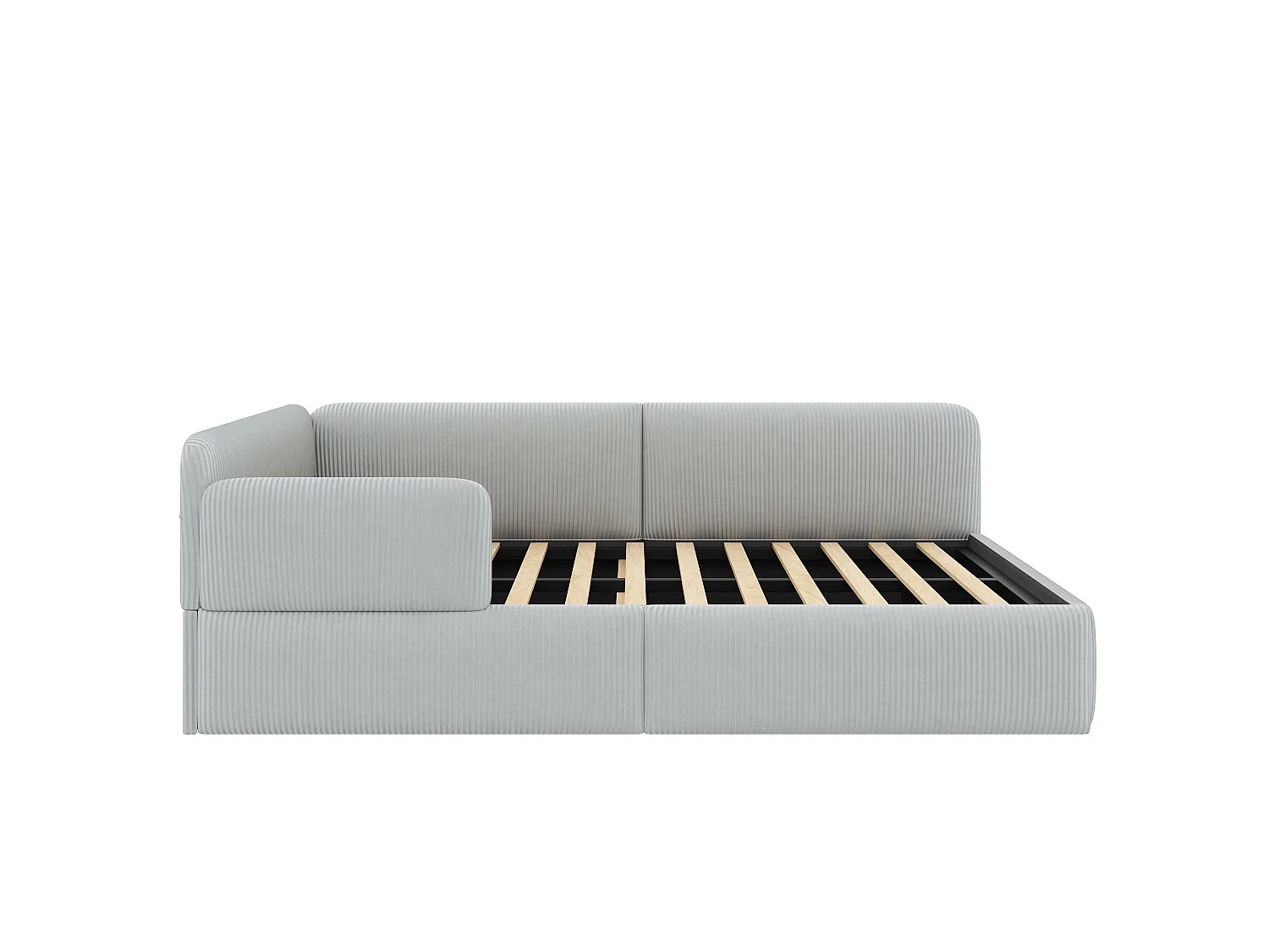 Cama arcón acolchada 140x200 cm - Con almacenamiento y barrera de seguridad lateral - Terciopelo acanalado - MDF - Gris (sin colchón)
