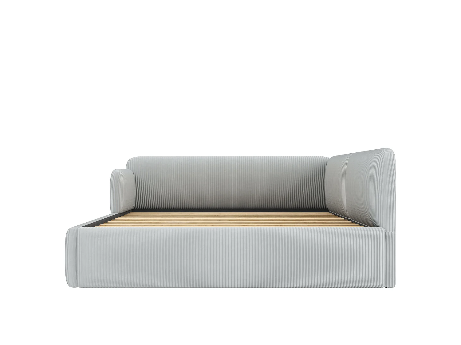 Cama arcón acolchada 140x200 cm - Con almacenamiento y barrera de seguridad lateral - Terciopelo acanalado - MDF - Gris (sin colchón)