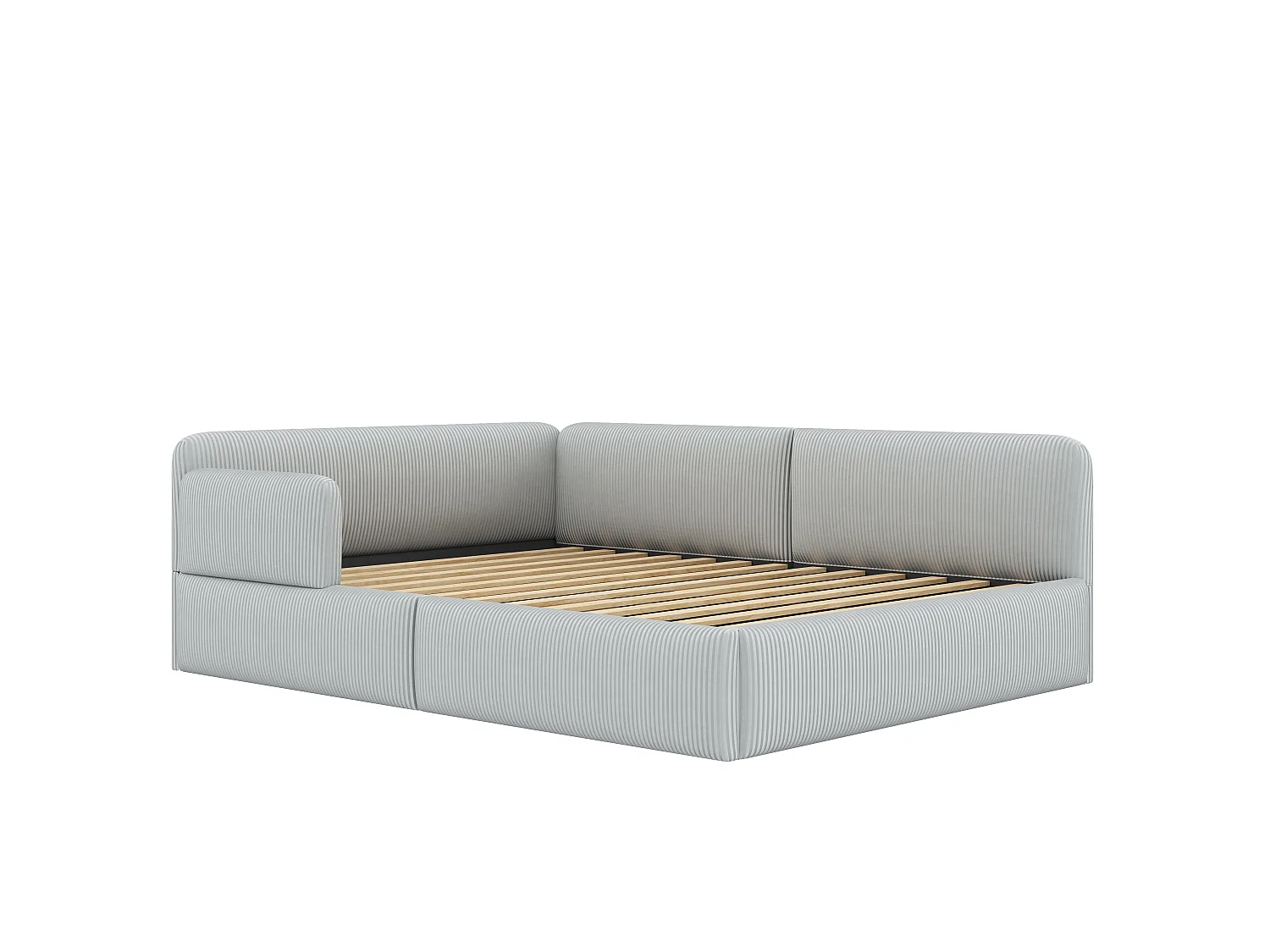 Cama arcón acolchada 140x200 cm - Con almacenamiento y barrera de seguridad lateral - Terciopelo acanalado - MDF - Gris (sin colchón)