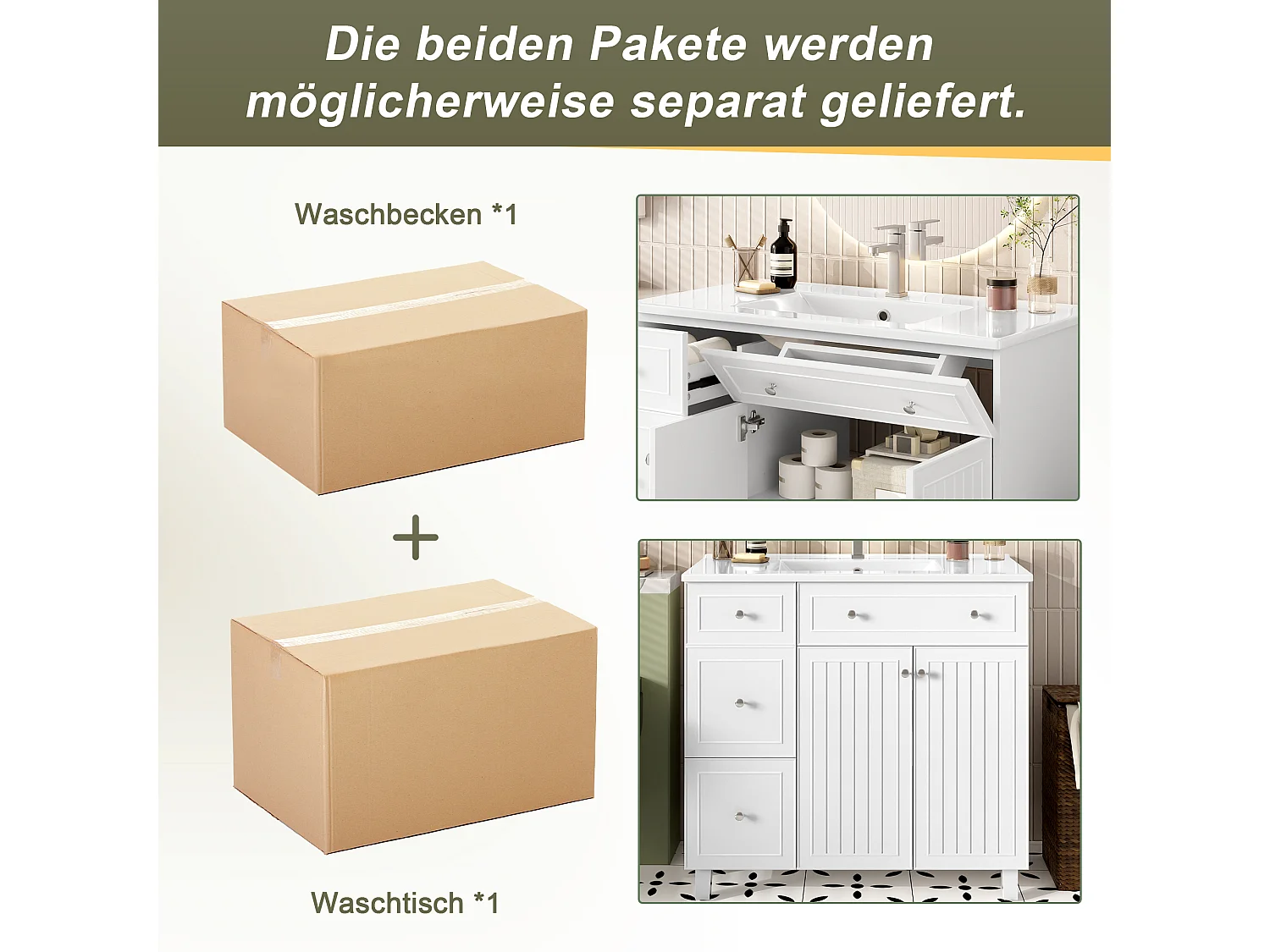 Mobile bagno con lavabo in ceramica 91,5x46,5x89 cm - 4 cassetti e 2 ante - Finitura laccata - Ripiano regolabile - Bianco