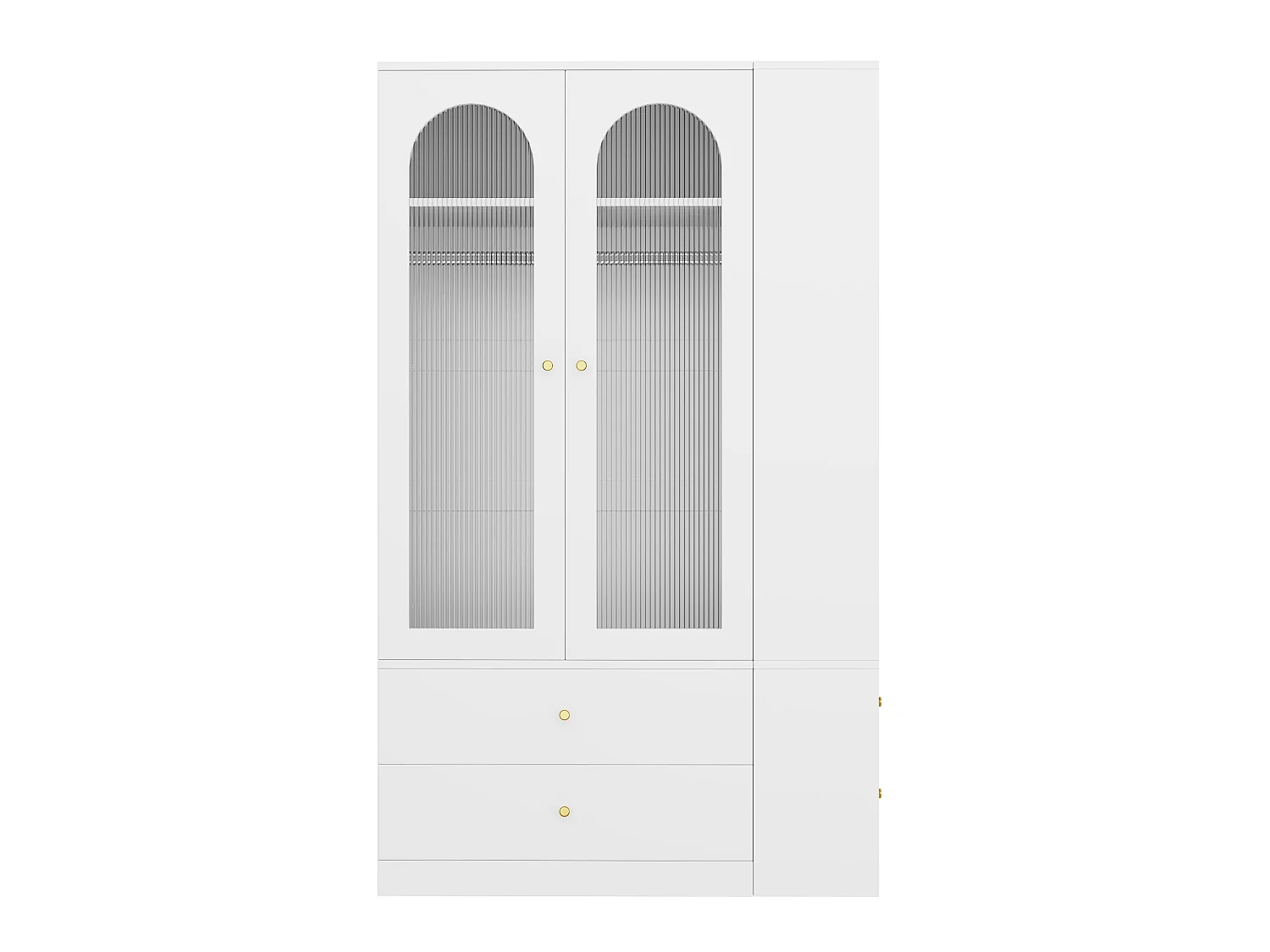 Garderob 120x200cm Vit med Riffat Glas - Modern Förvaringsmöbel med 2 Glasdörrar, Gyllene Handtag - Vit