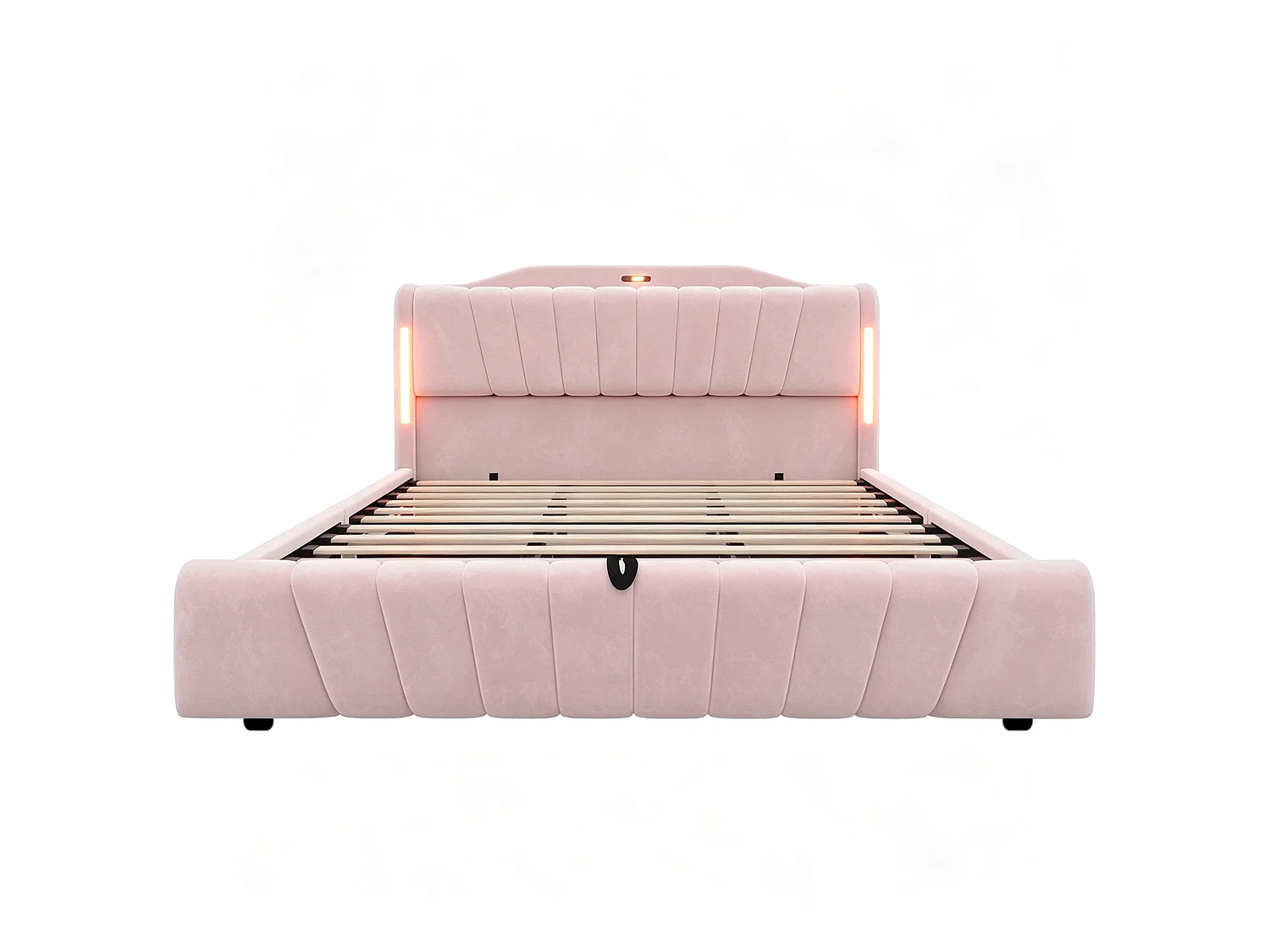 Lit coffre rembourré 180x200 cm – avec tête de lit LED – avec ports de charge USB et Type-C – Rose (matelas non inclus)