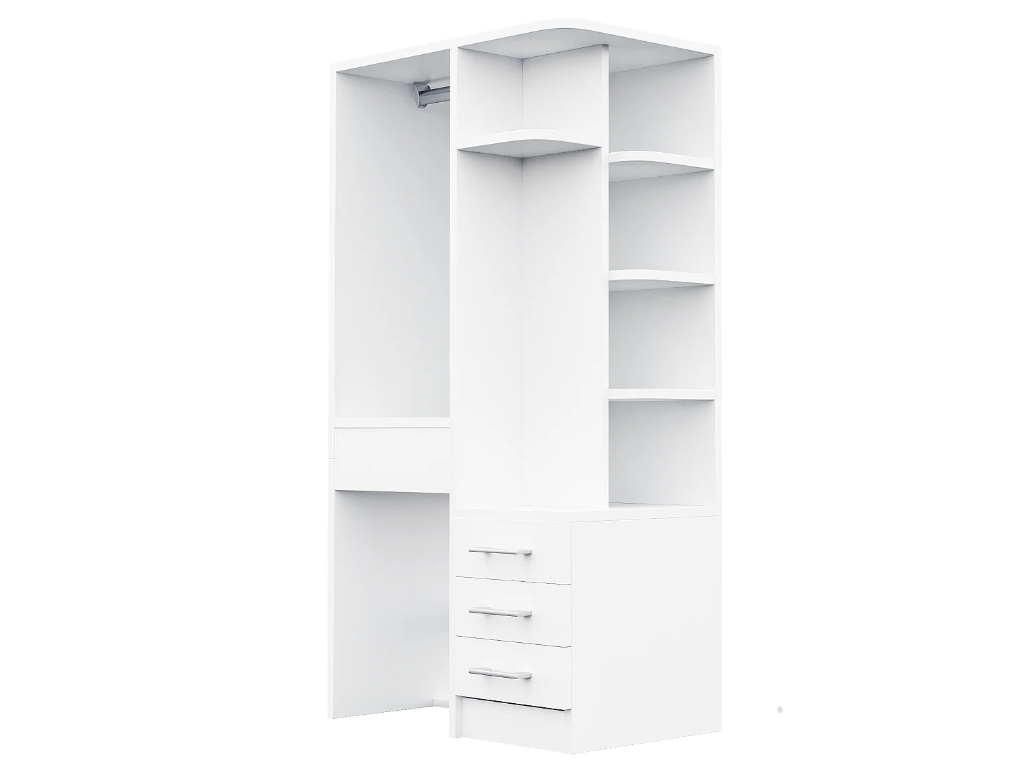 Armário 70 × 45 × 135 cm – com prateleiras em vários níveis – com espaço para pendurar – com 3 gavetas – branco