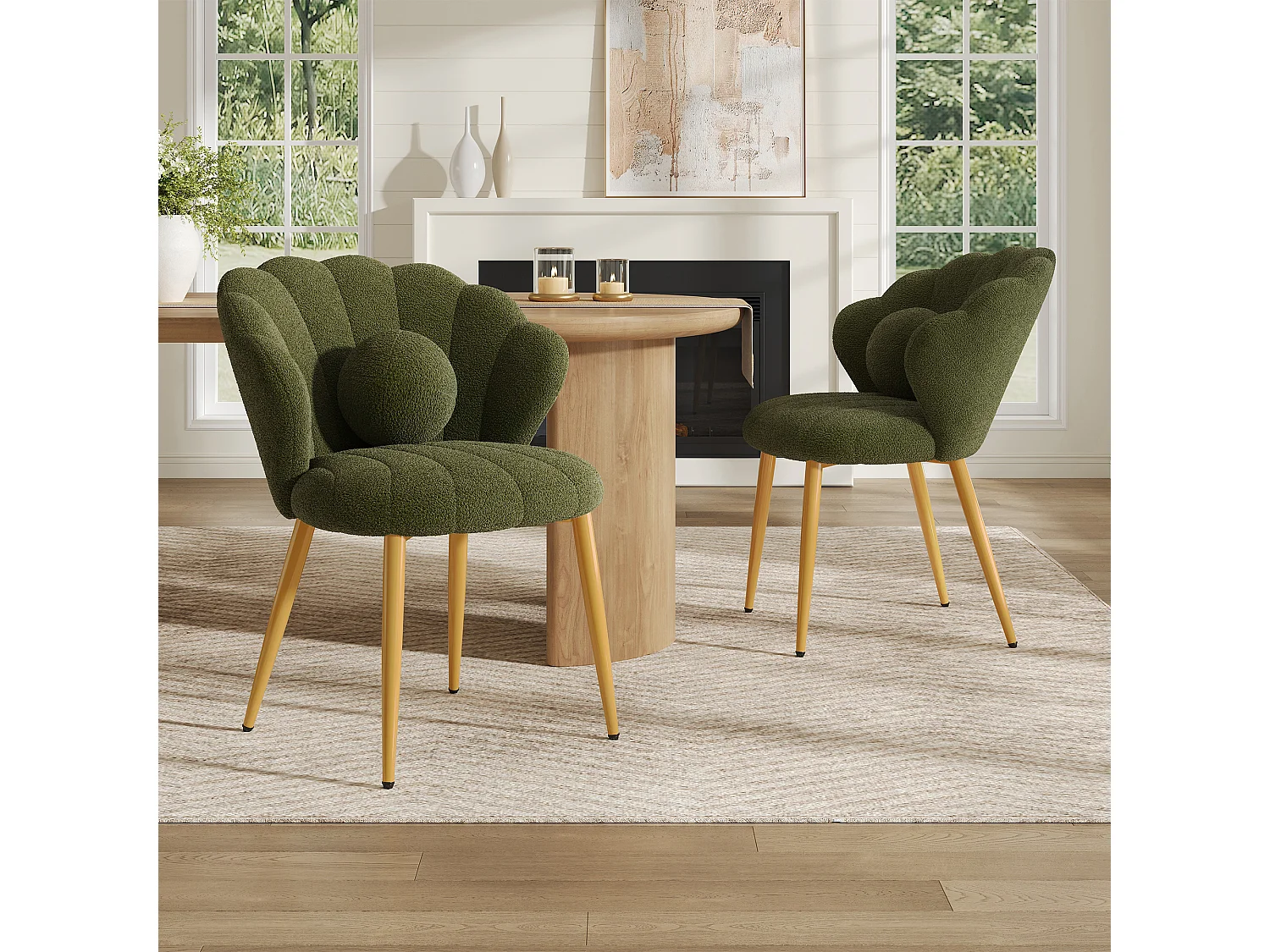 Lot de 2 chaises de salle à manger – Assise rembourrée – Pieds en métal doré – vert
