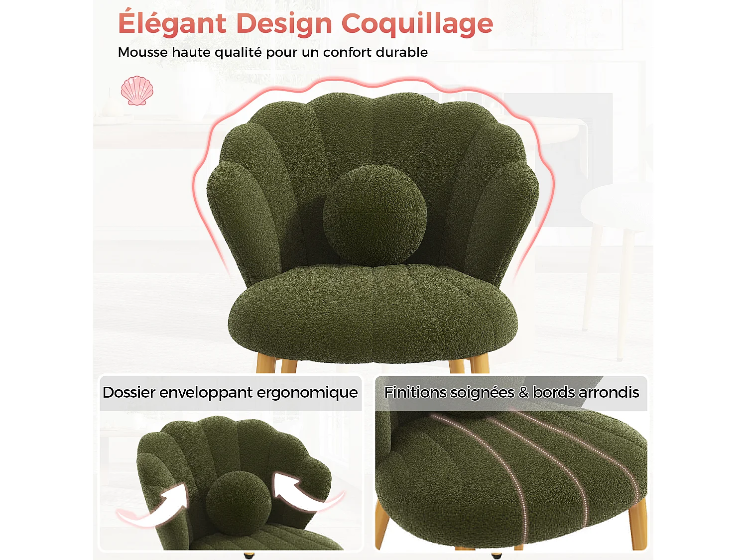 Lot de 2 chaises de salle à manger – Assise rembourrée – Pieds en métal doré – vert