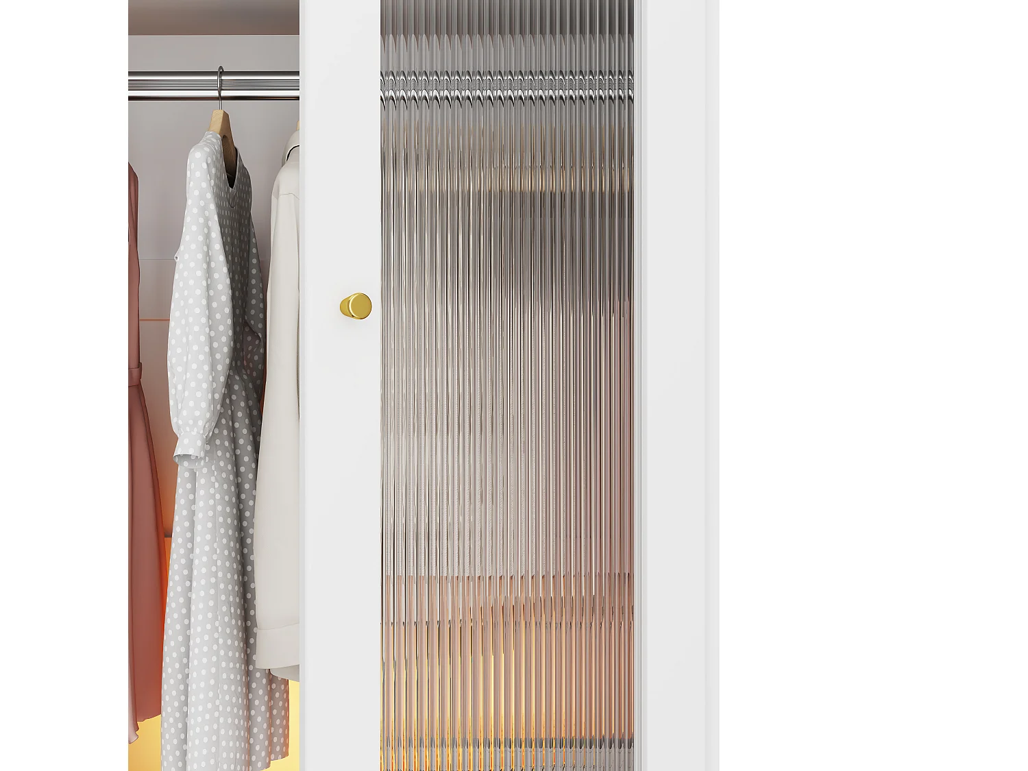 Garderob 90x200cm Vit med Riffat Glas - Modern Förvaringsmöbel med 2 Glasdörrar, Gyllene Handtag - Vit