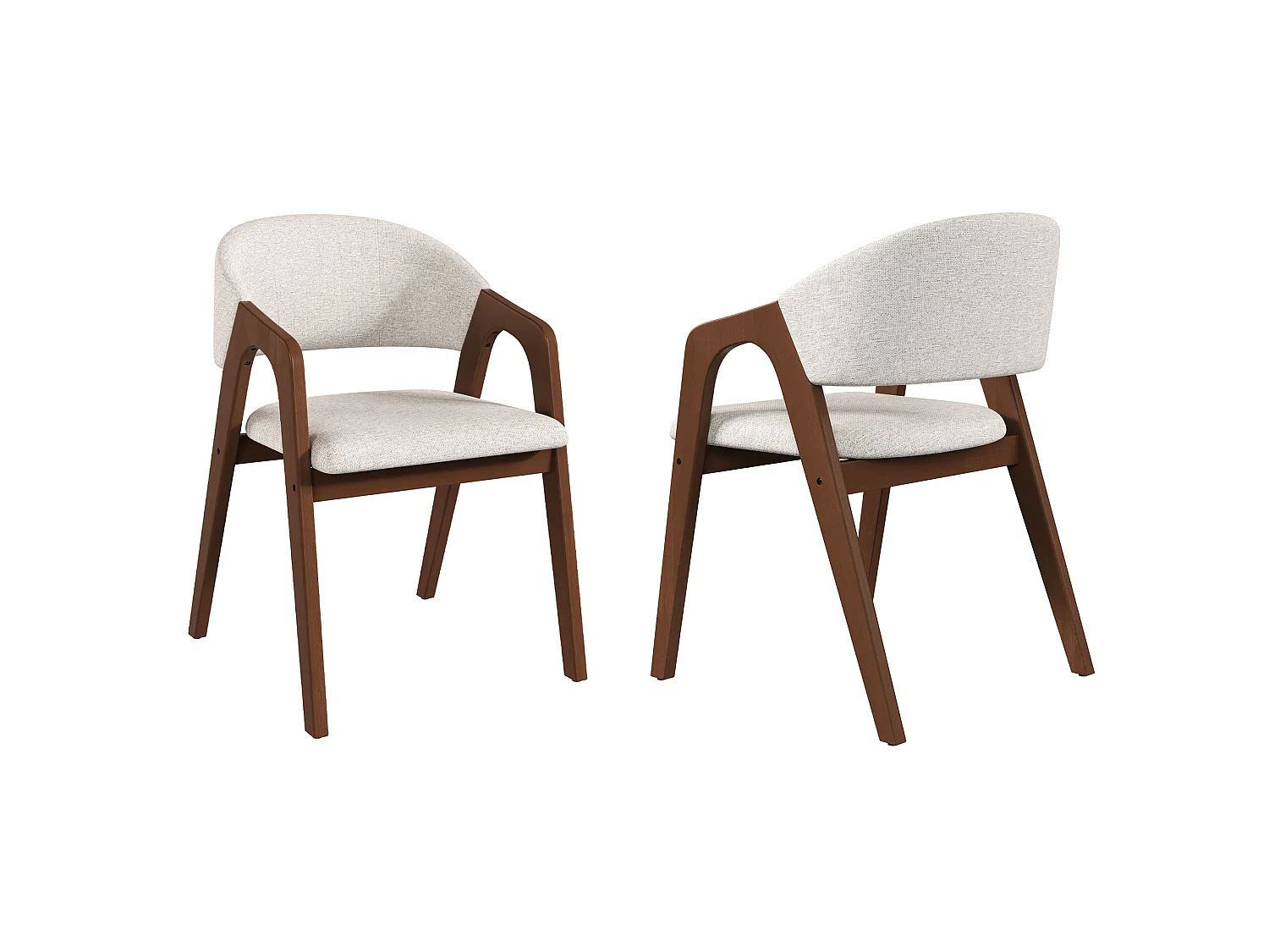 Lot de 2 chaises de salle à manger en bois massif - Confortables et respirantes - Revêtement en lin - Marron et beige avoine